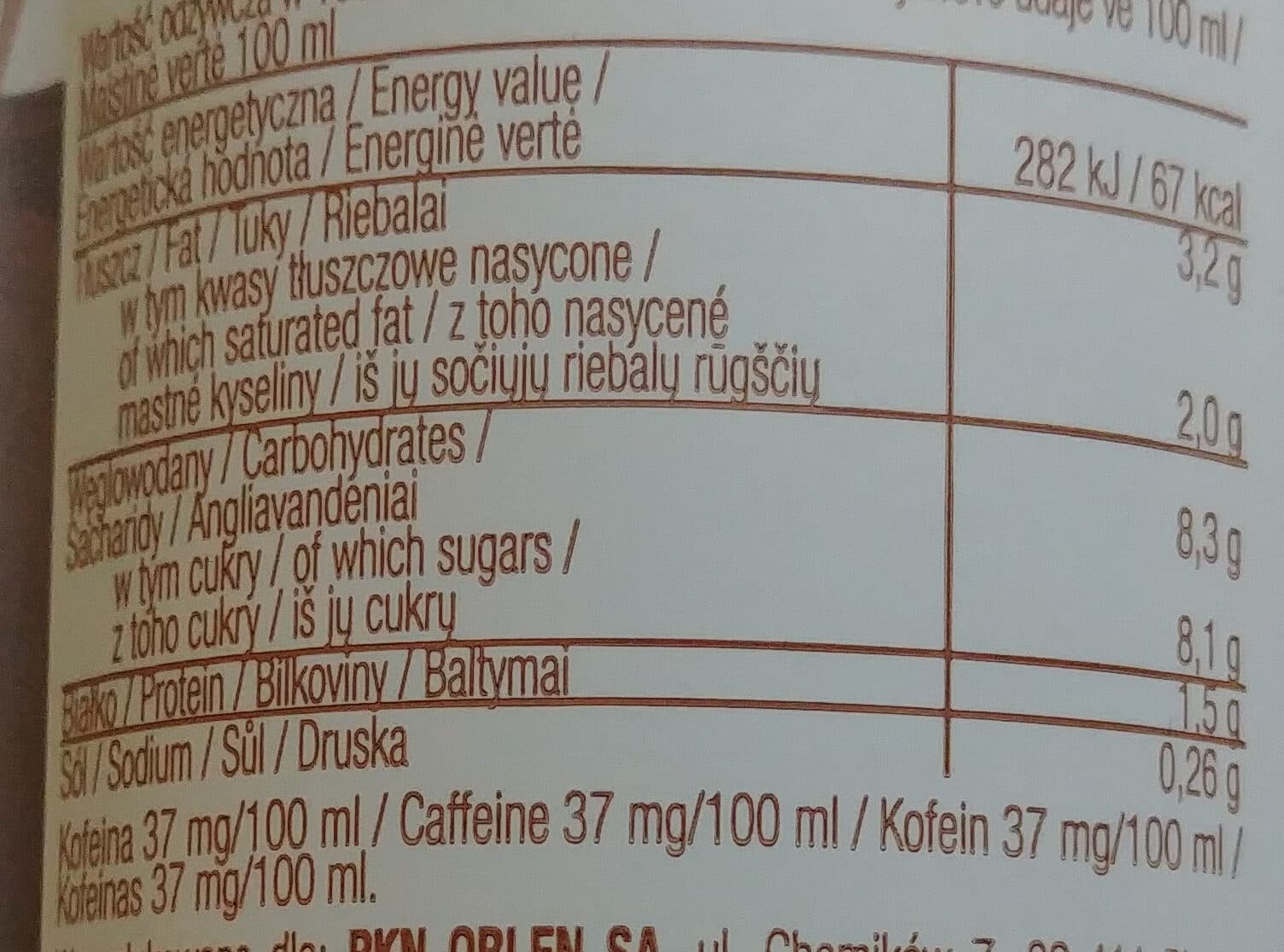 PKN Orlen Napój kawowy na bazie pełnego mleka i śmietanki packshot
