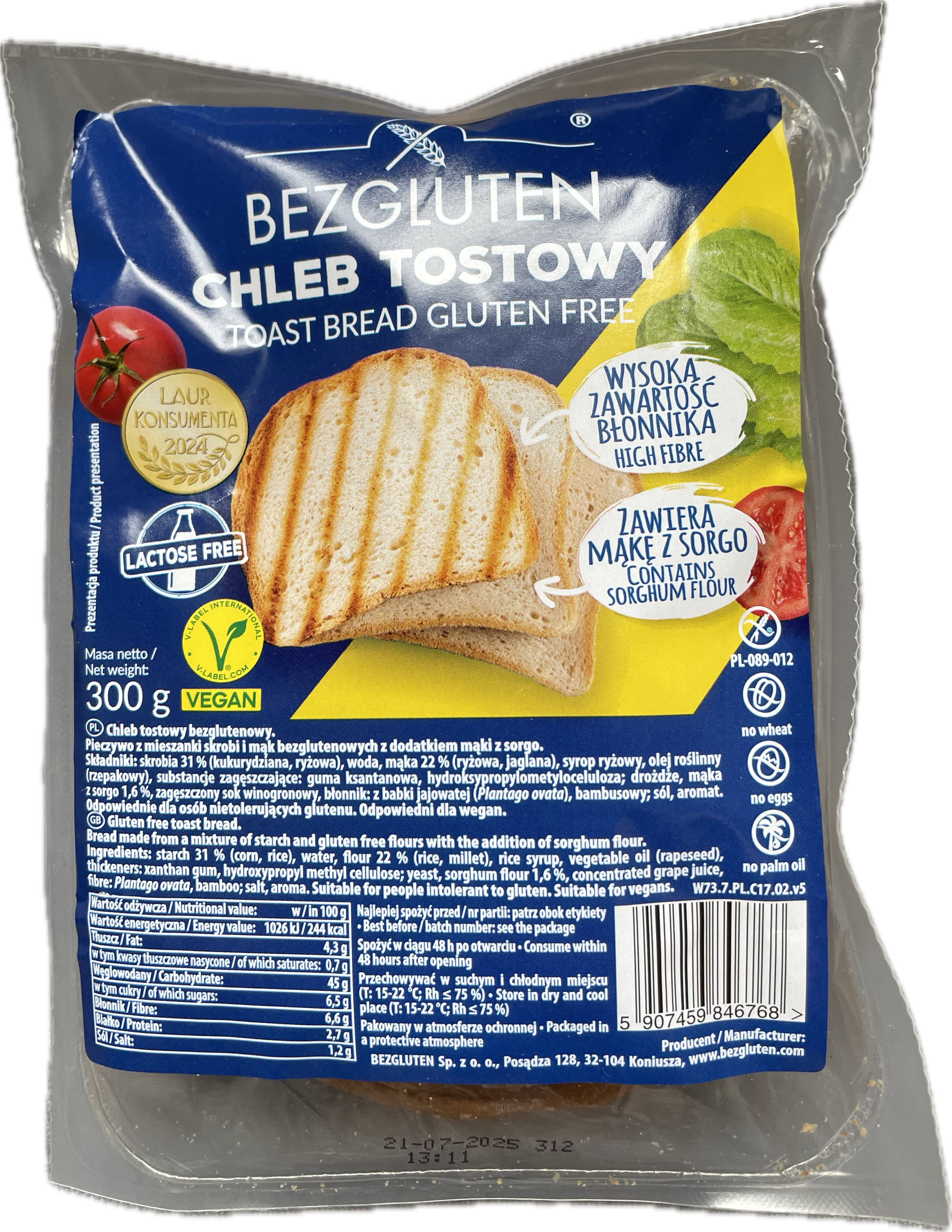 Bezgluten Toast bread packshot
