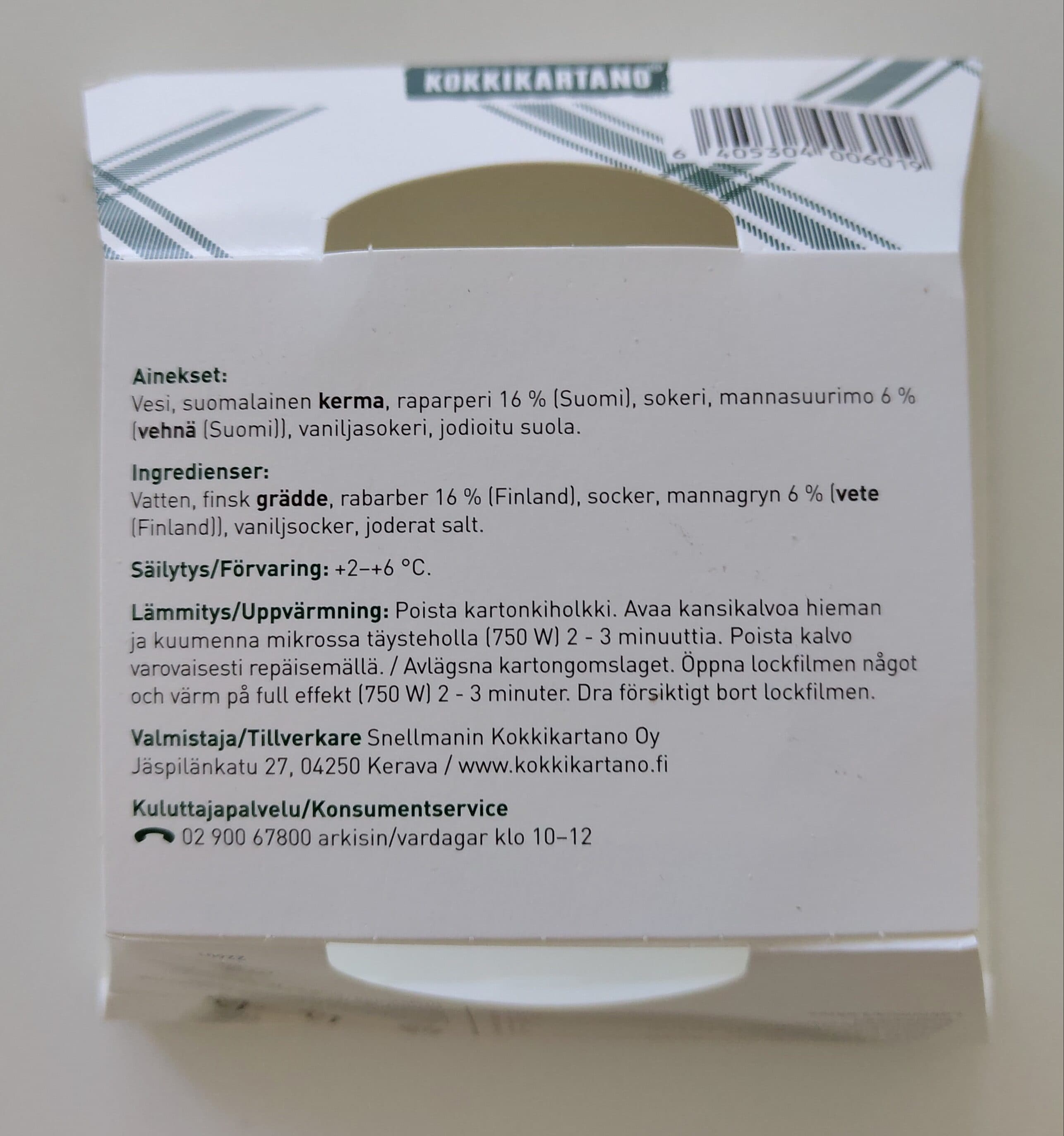 Kokkikartano Raparperi Mannapuuro packshot