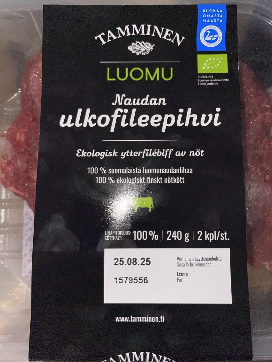 Tamminen Luomu Naudan Ulkofileepihvi packshot