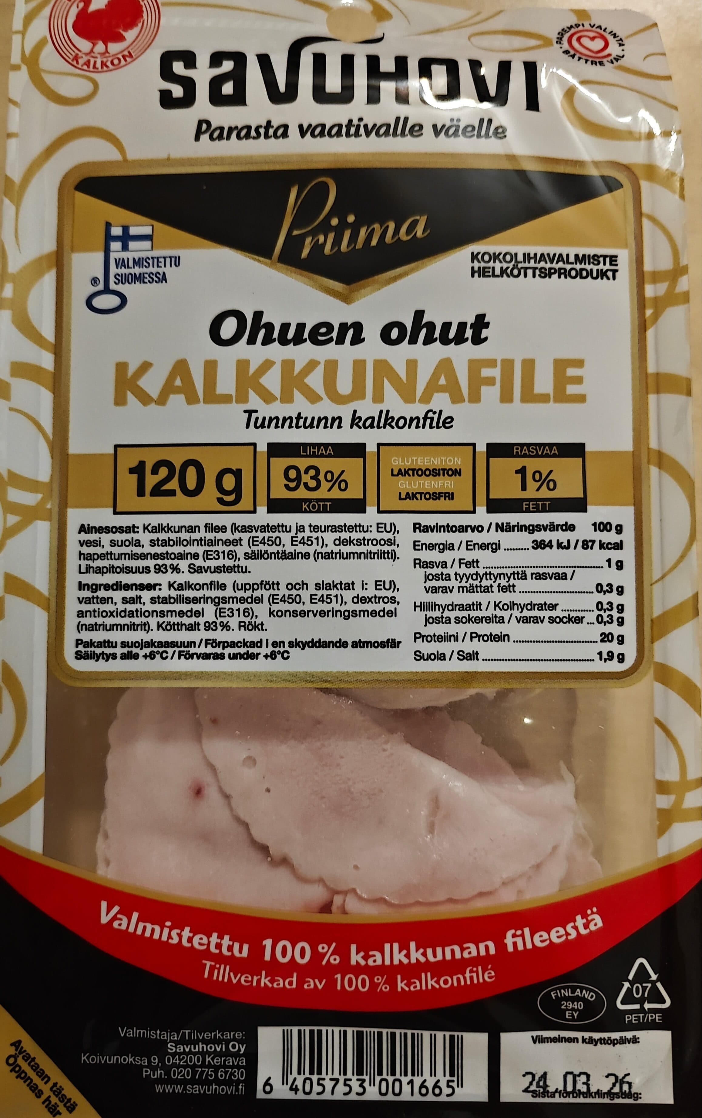 Savuhovi Ohuen Ohut Kalkkunafilee packshot