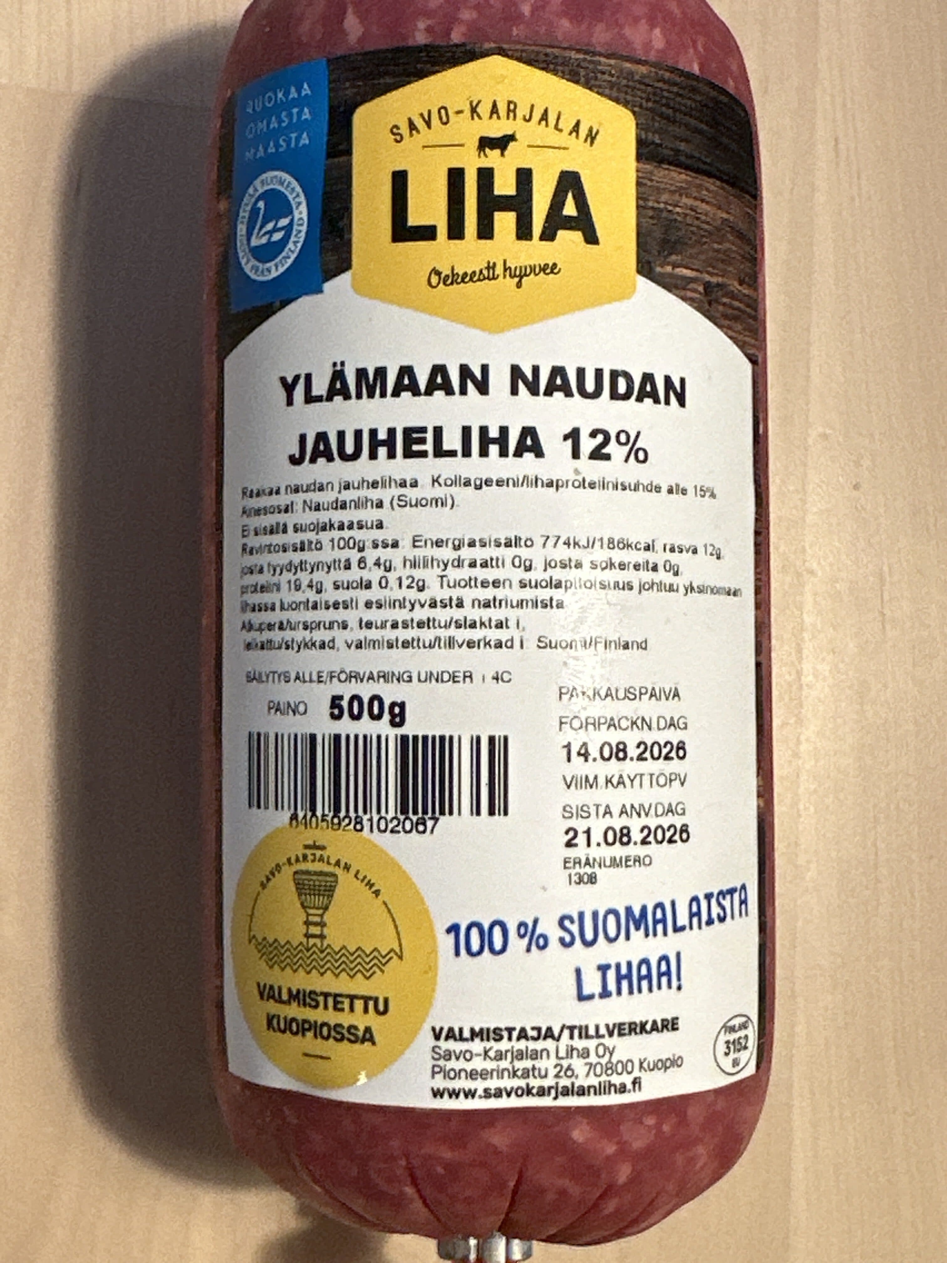 Savo-Karjalan liha Ylämaan naudan jauheliha 12% packshot