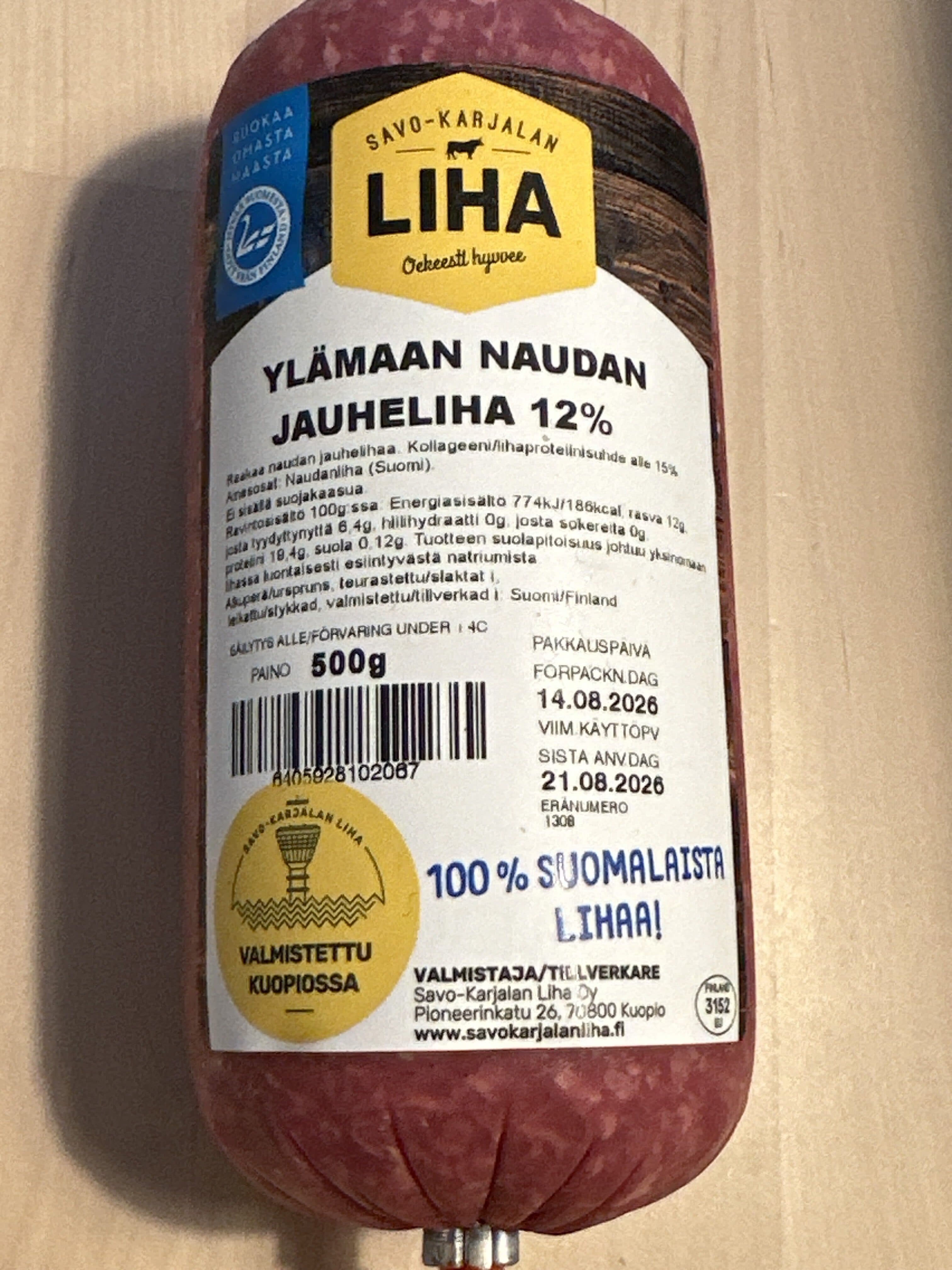 Savo-Karjalan liha Ylämaan naudan jauheliha 12% packshot