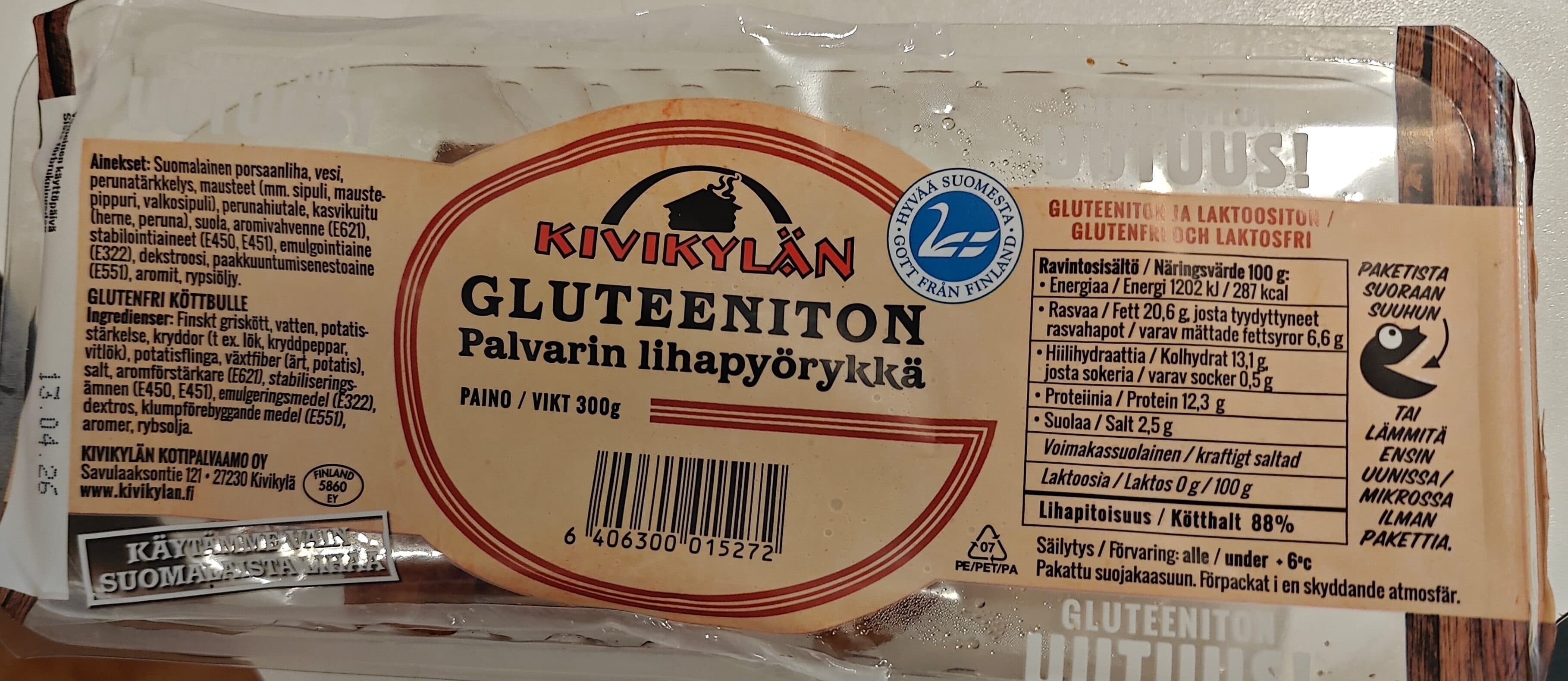 Kivikylän Gluteeniton Palvarin Lihapyörykkä packshot