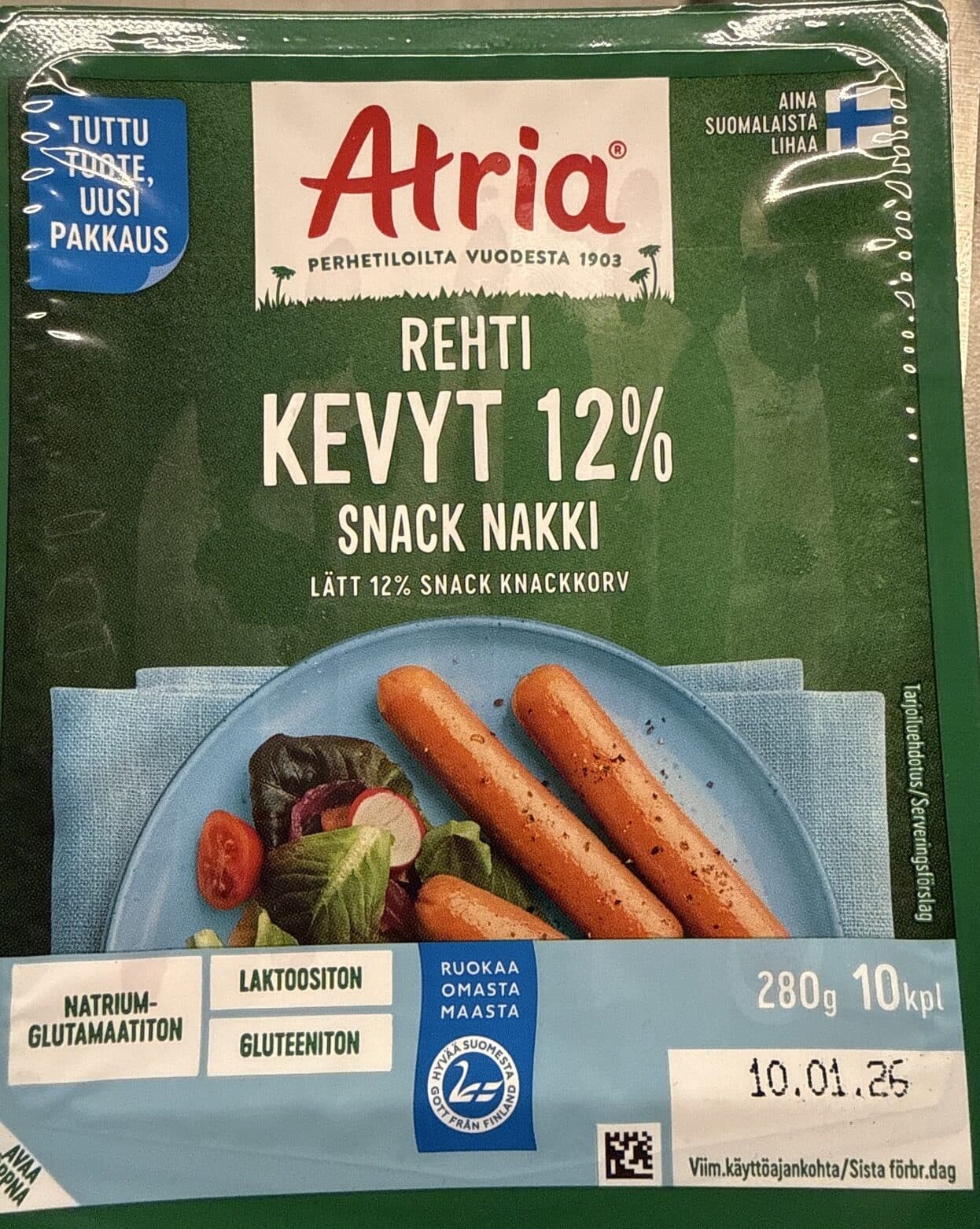 Atria Rehti Kevyt 12% Snack Nakki packshot