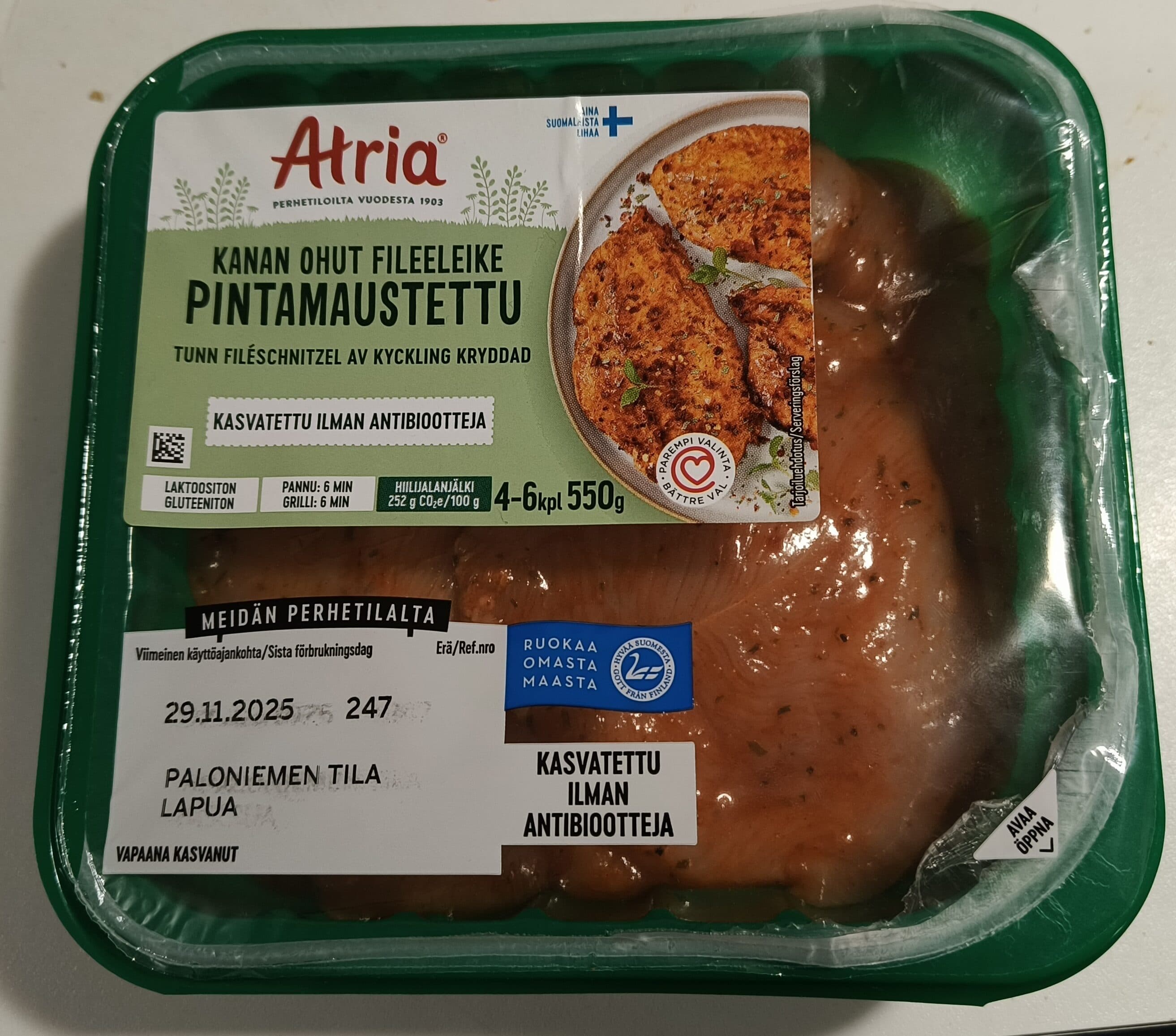 Atria Kanan Ohut Fileeleike, Pintamaustettu packshot