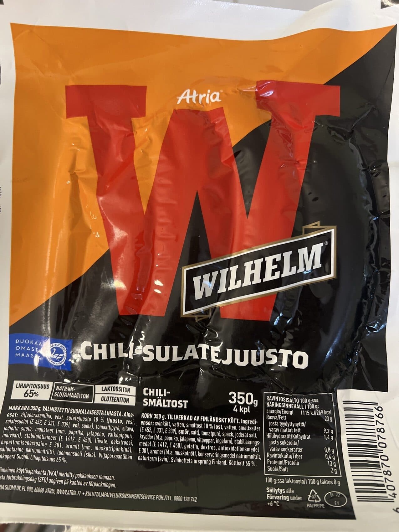 Wilhelm Chili-sulatejuustomakkara packshot