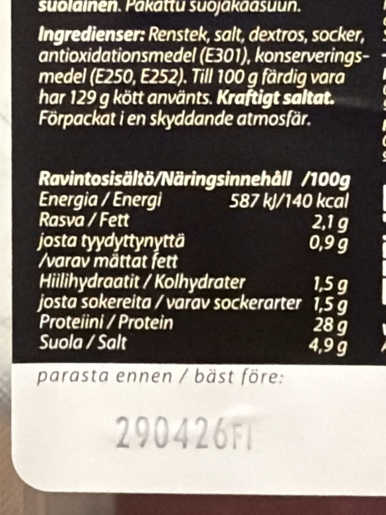 LAPIN LIHA Kylmäsavustettu ohuen ohut poronpaisti packshot