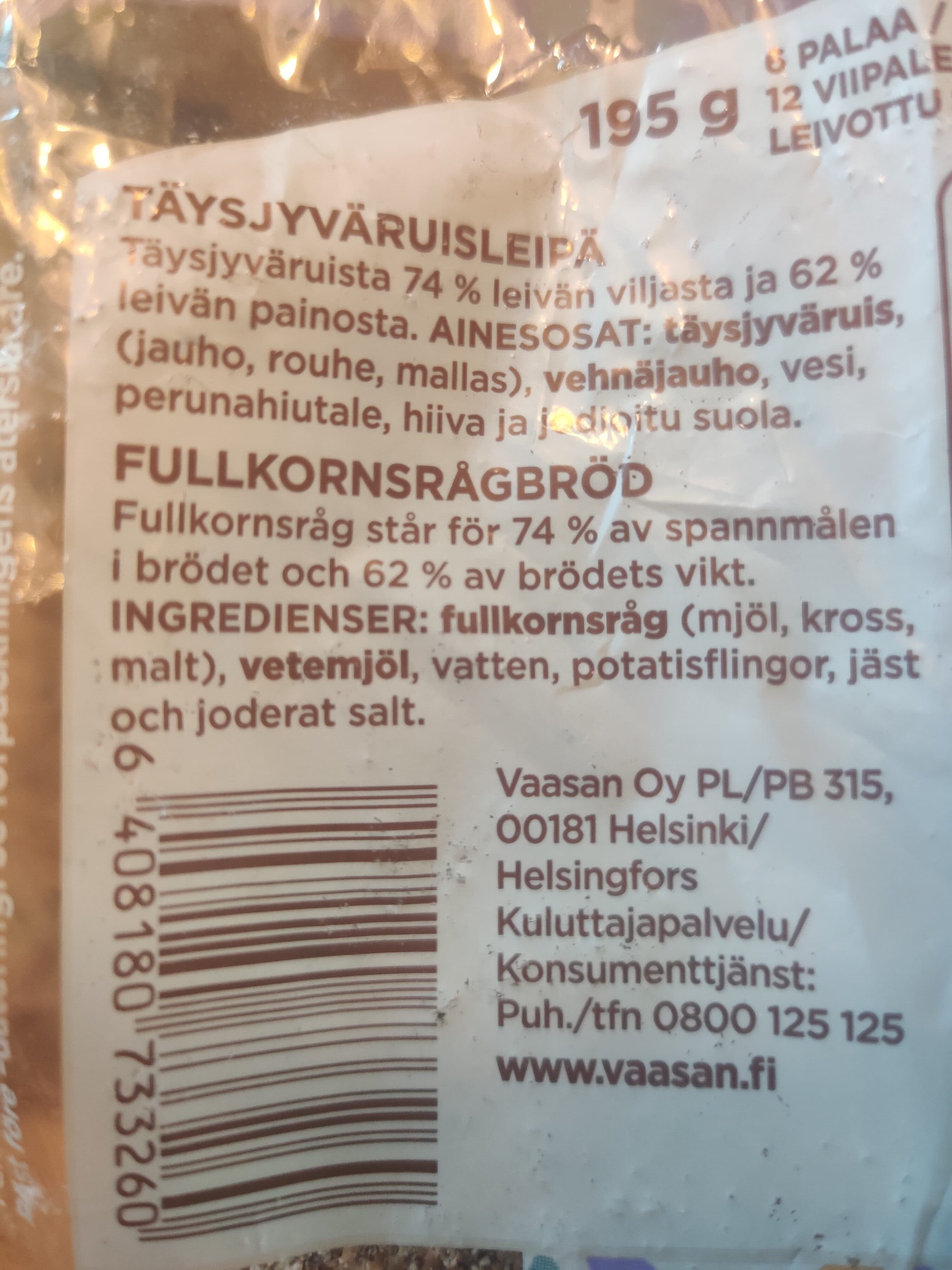 Vaasan Ruispalat Ohut Herkku packshot
