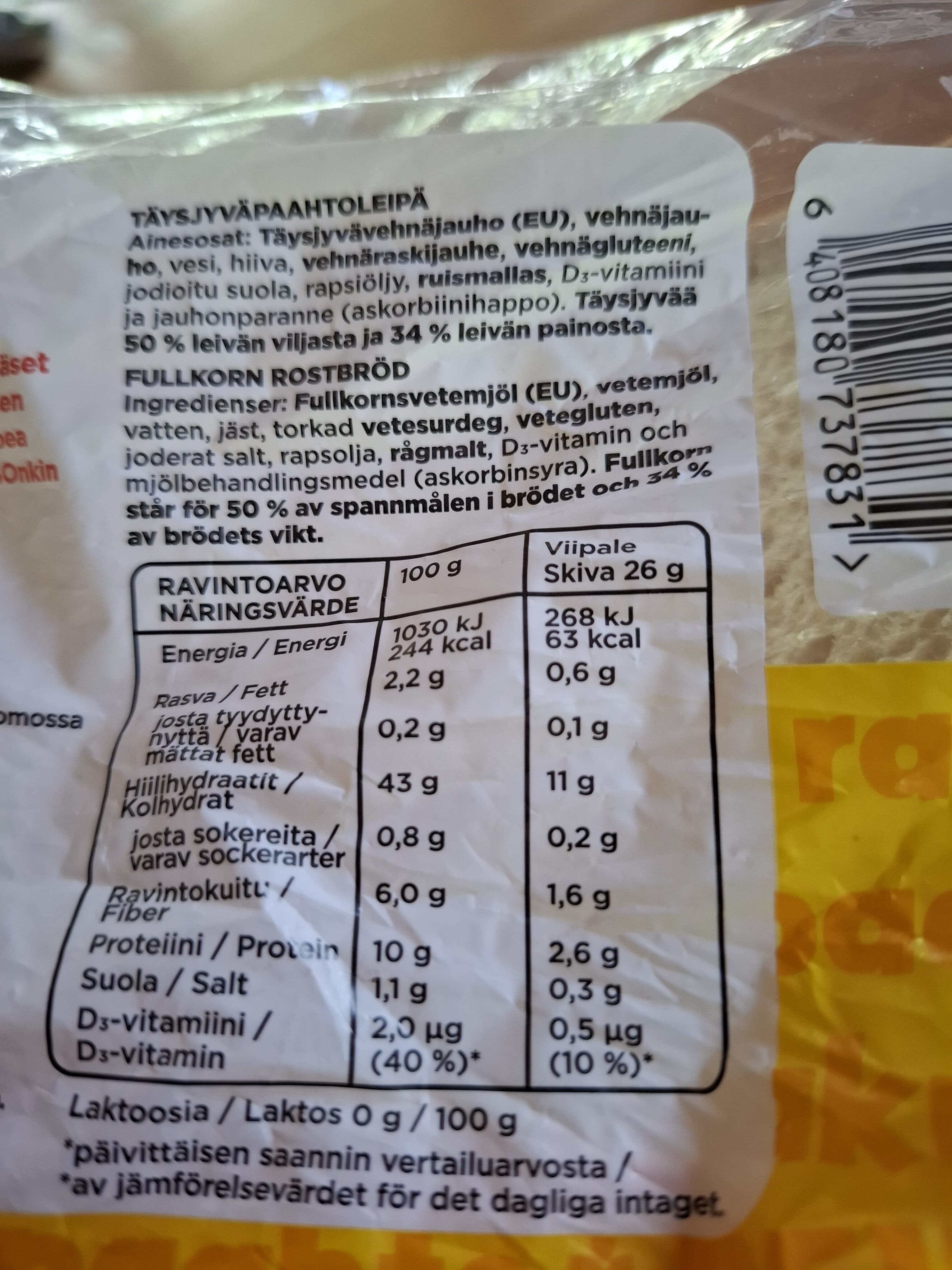 Vaasan Täysjyväpaahtoleipä packshot