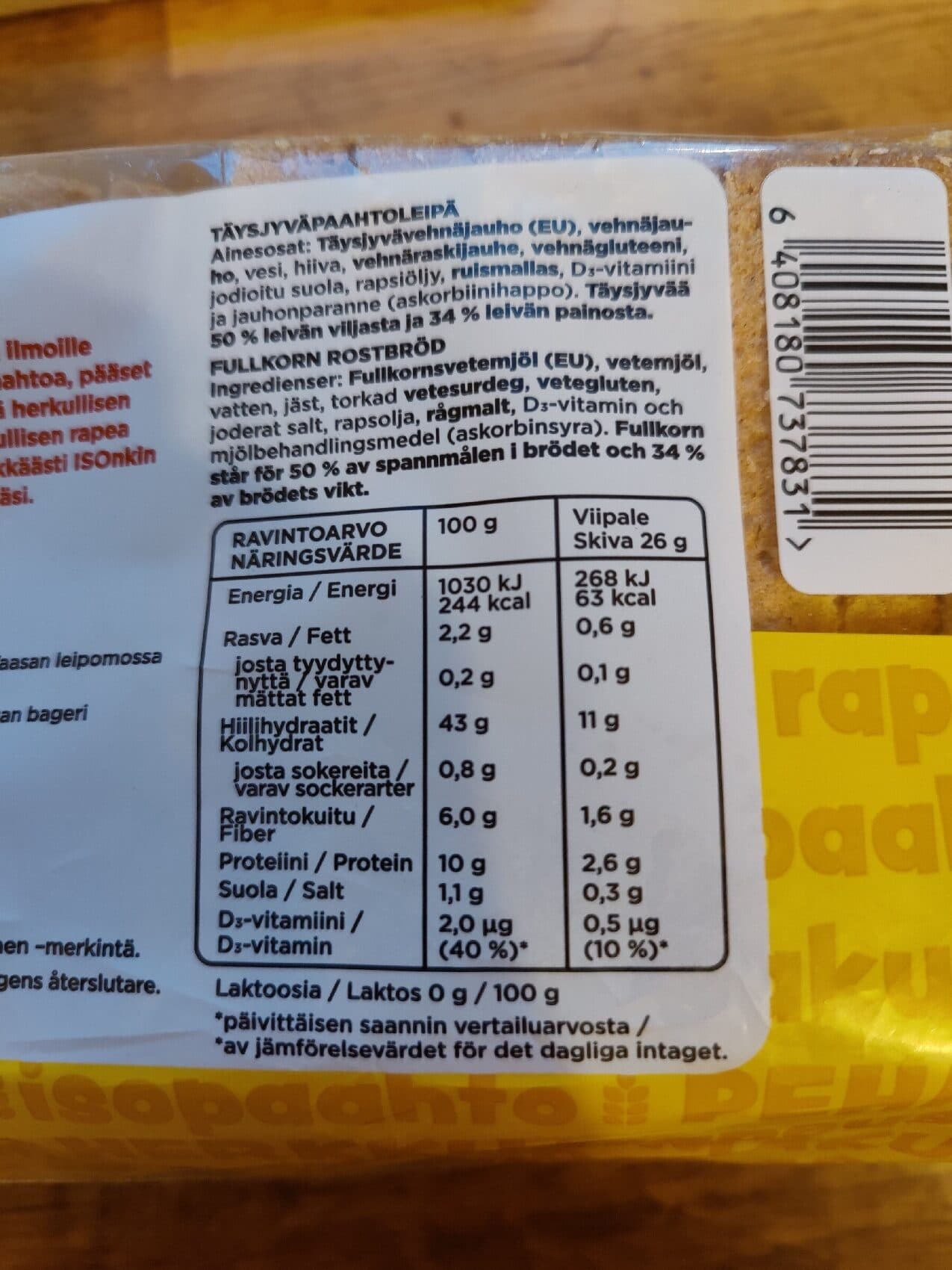 Vaasan Täysjyväpaahtoleipä packshot