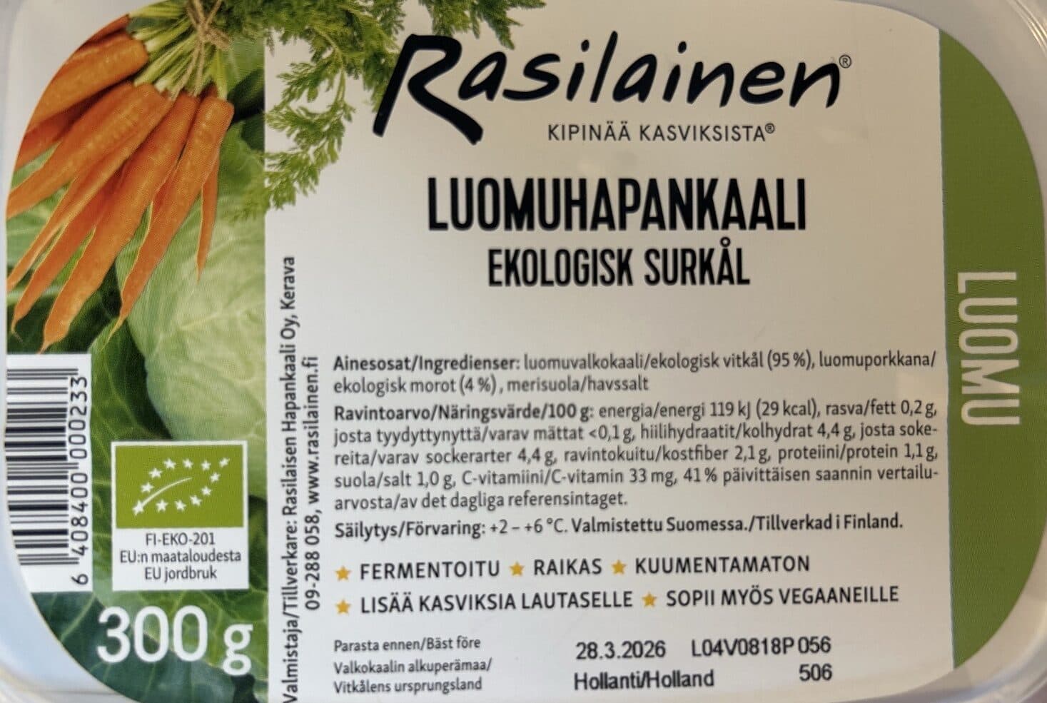 Rasilainen Hapankaali Luomuhapankaali packshot