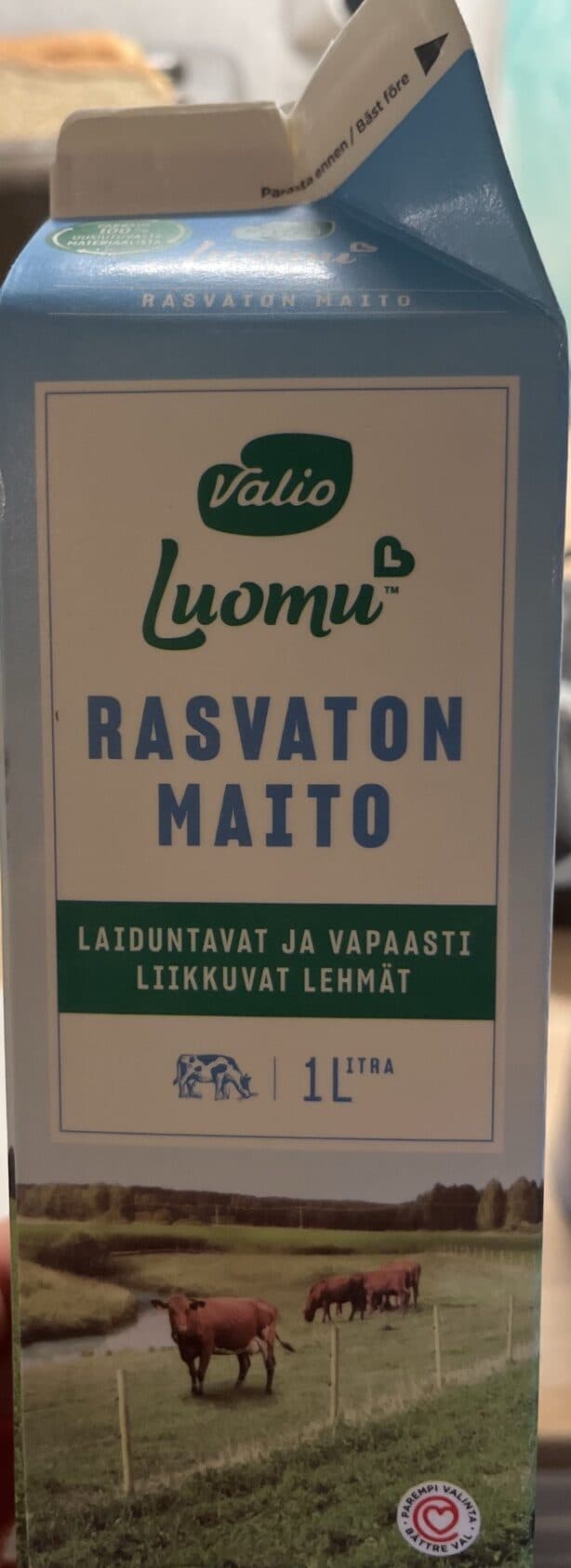 Valio Luomu Rasvaton Maito packshot