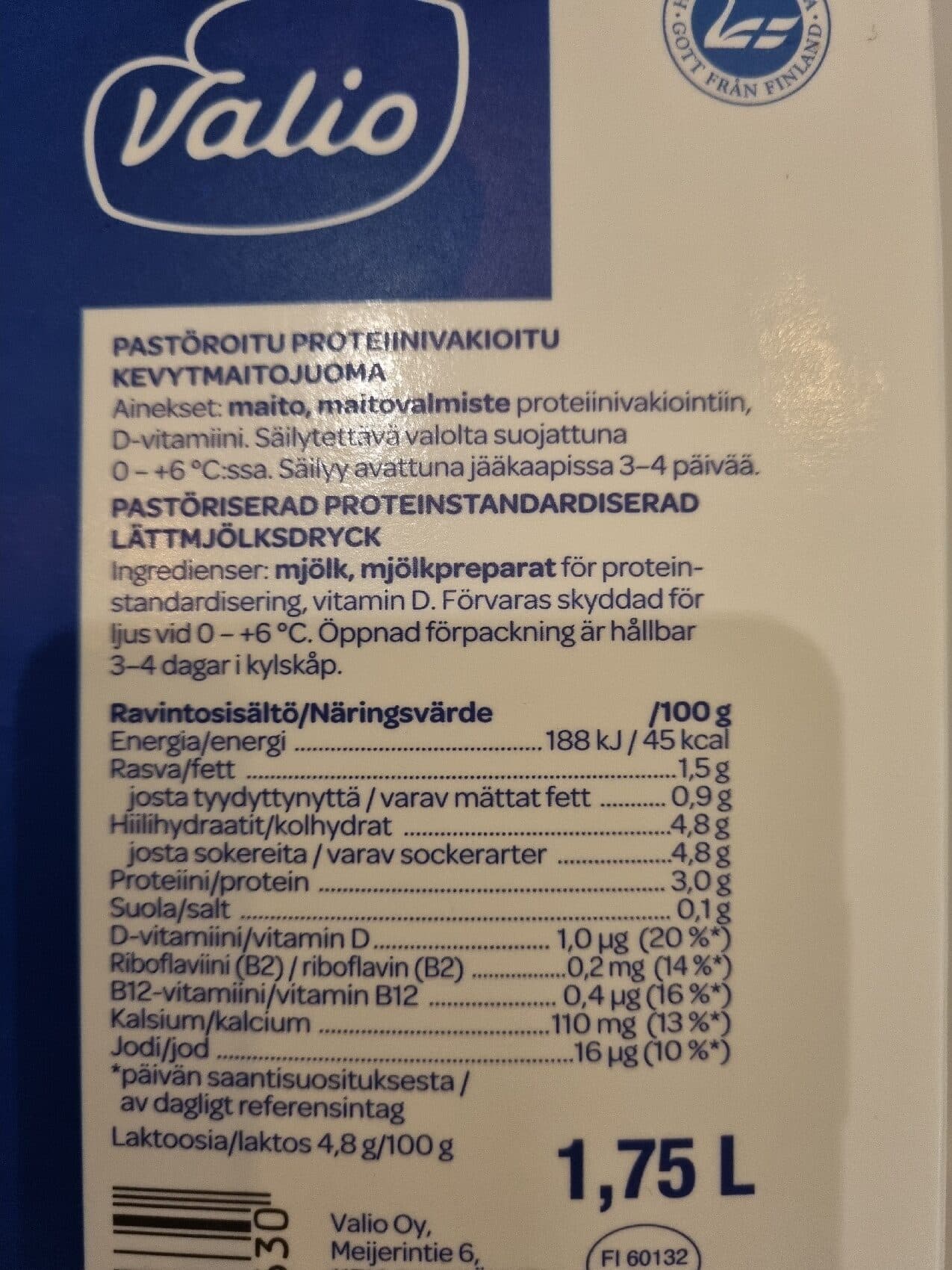 Valio Arki Kevytmaitojuoma packshot