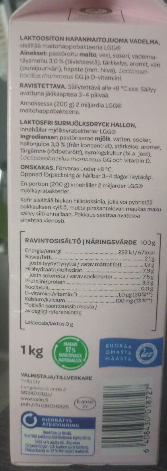 Valio Gefilus Kefir juotava välipala vadelma packshot