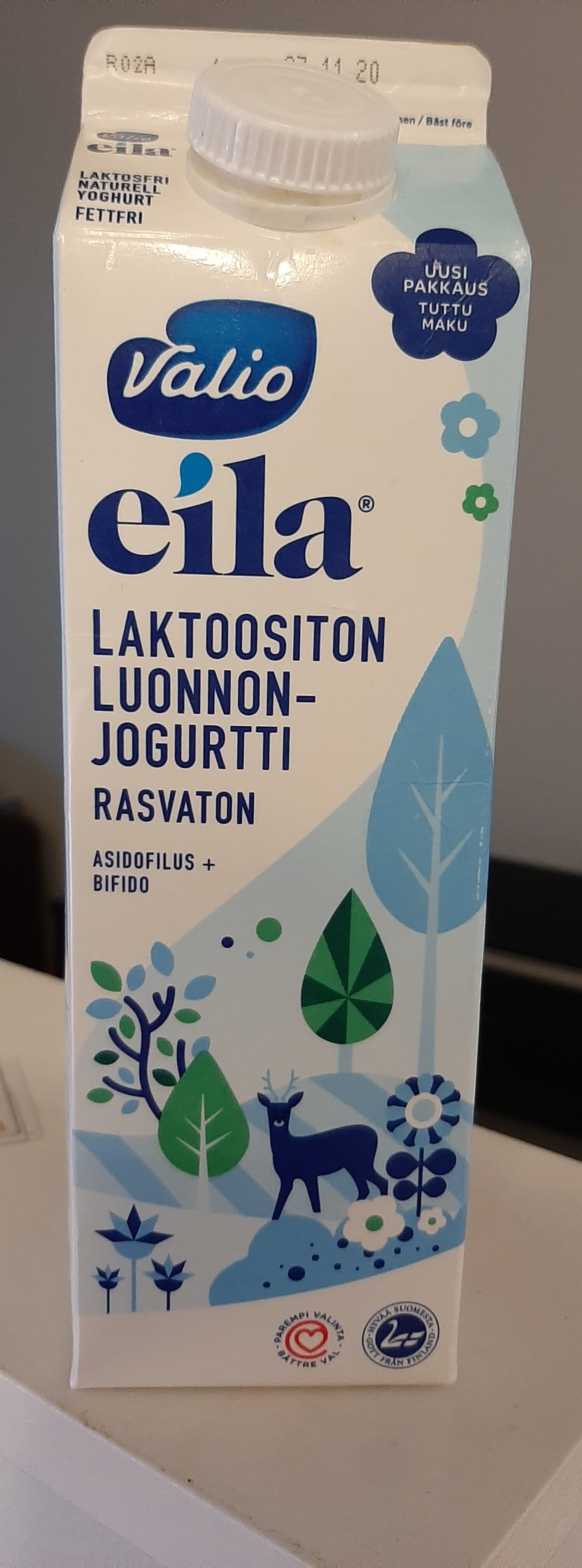 Valio Eila laktoositon luonnonjogurtti rasvaton asidofilus + bifido packshot