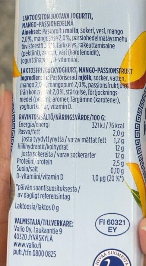 Valio Kreikkalainen juotava jogurtti Mango-Passion packshot