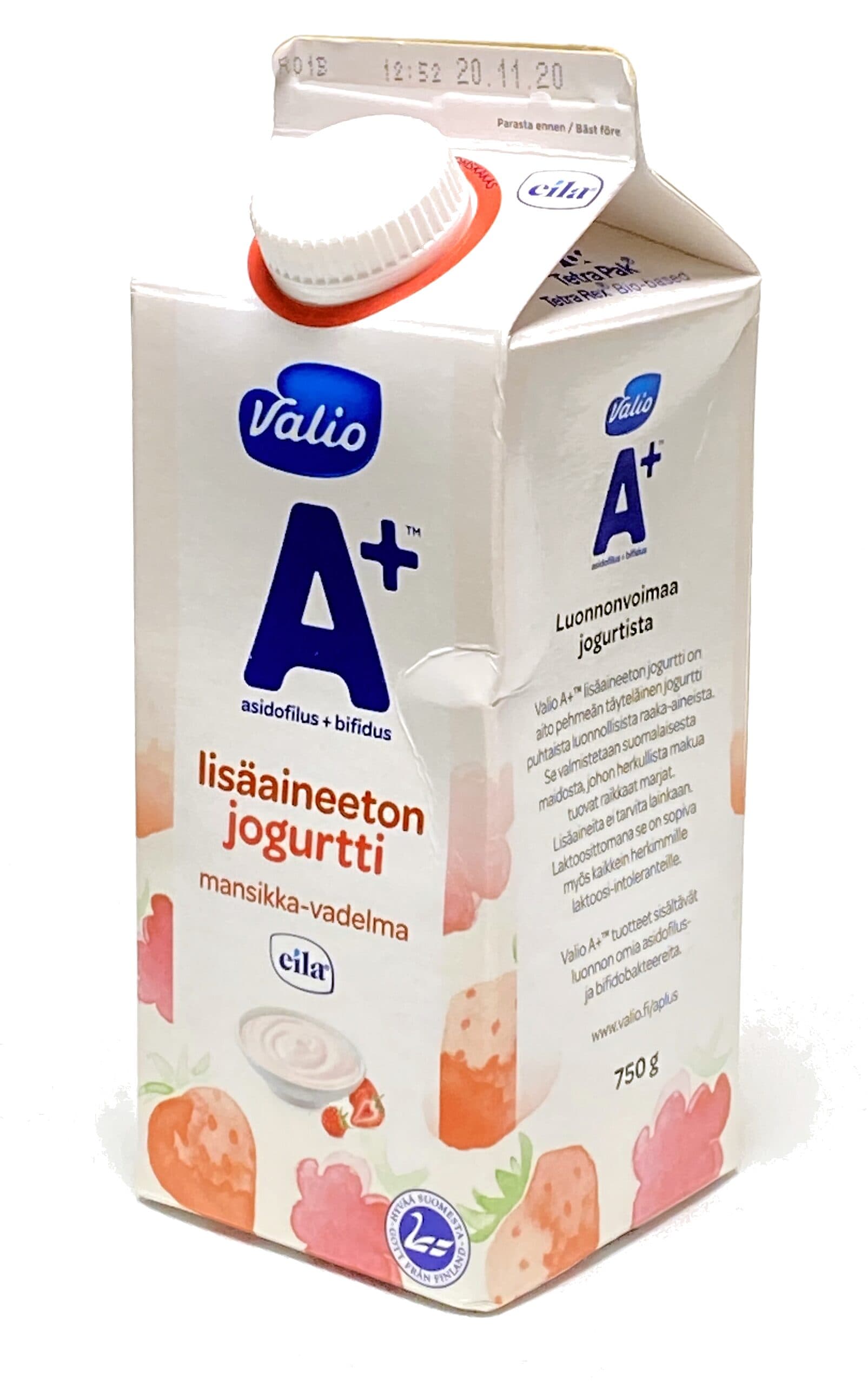 Valio A+ mansikka-vadelma-jogurtti packshot