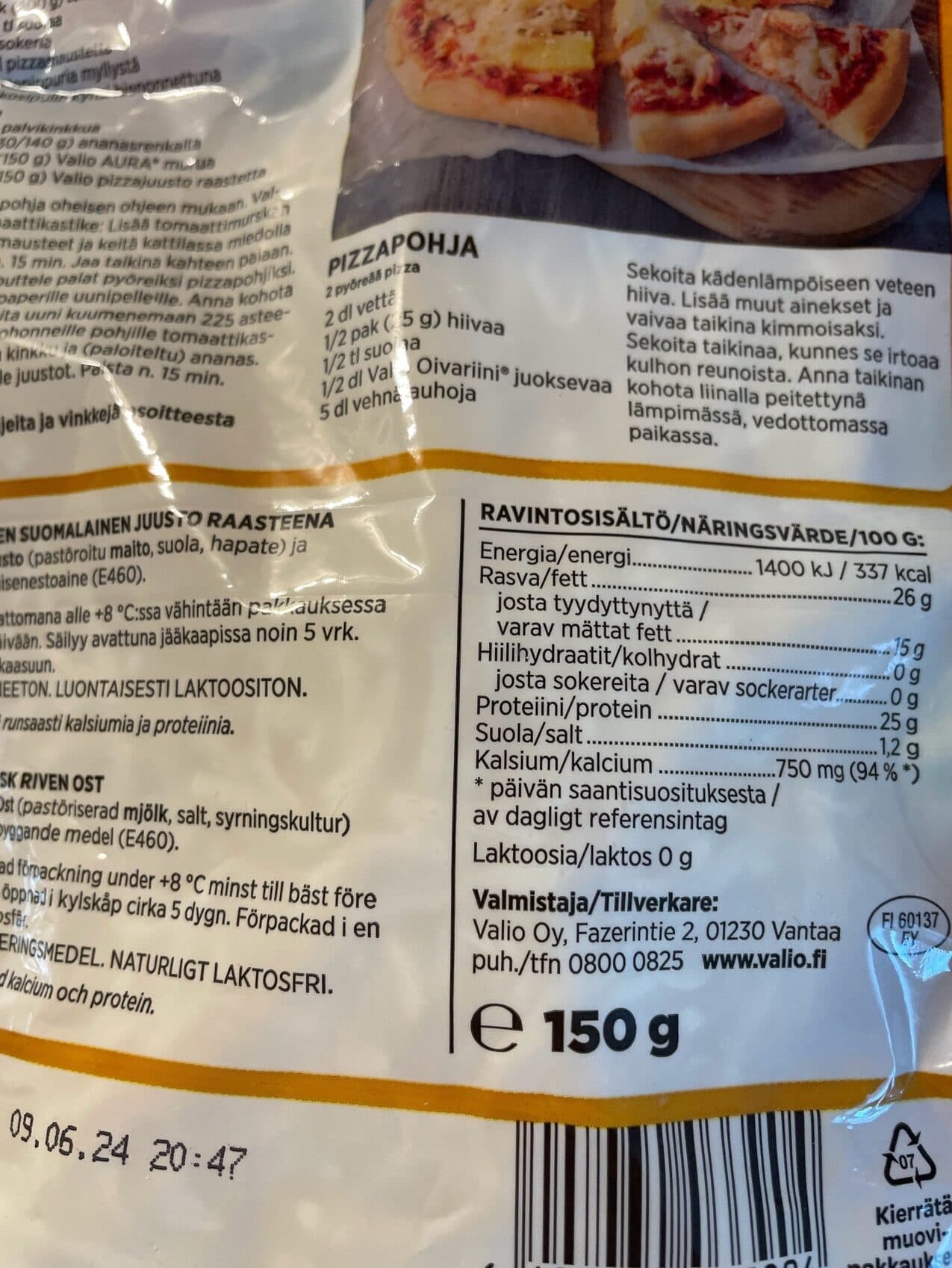 Valio Pizza Juustoraaste packshot