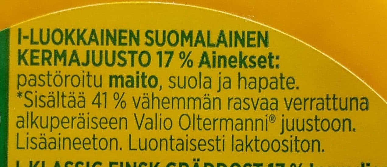 Valio Oltermanni Kevyempi 17% packshot