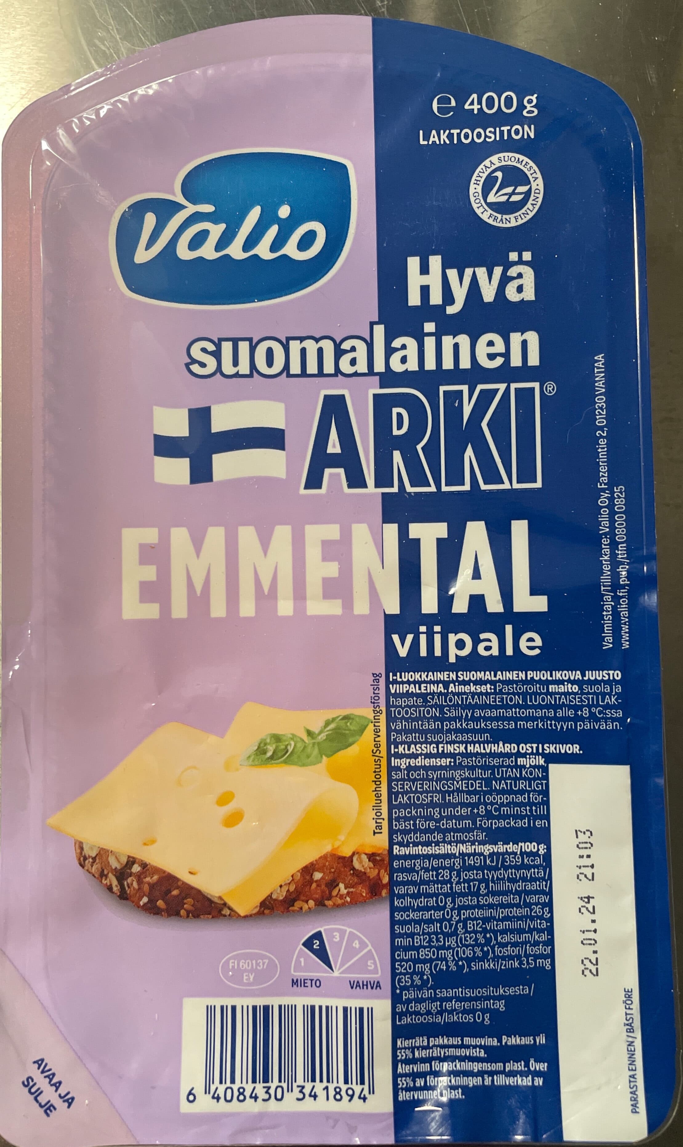 Valio Hyvä suomalainen Arki Emmental viipale packshot