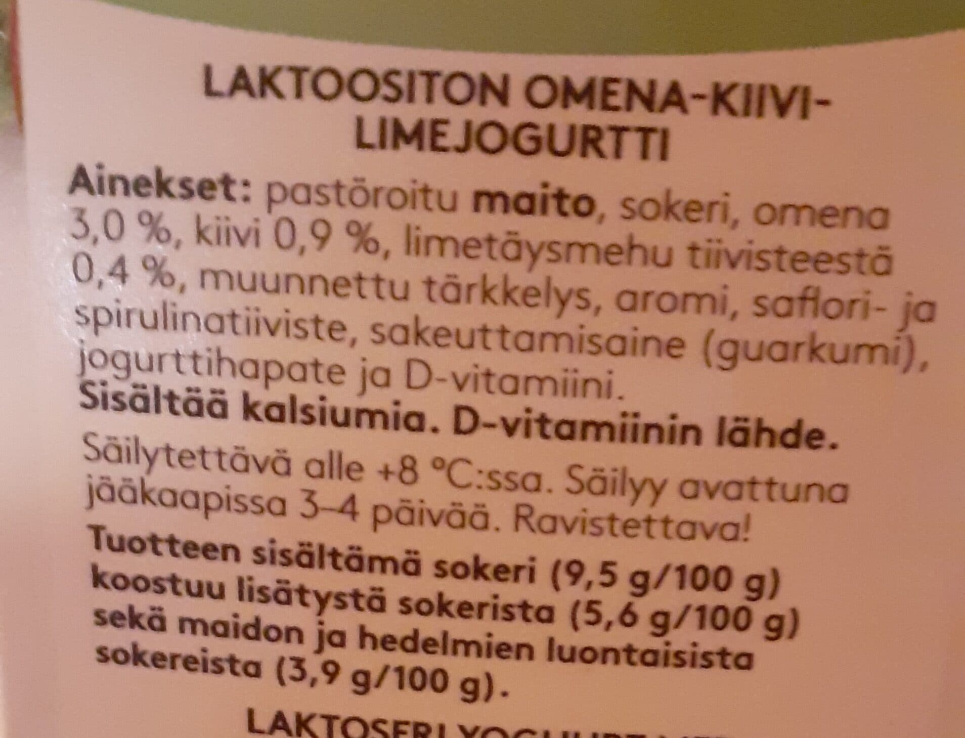 Valio Laktoositon omena-kiivi-limejogurtti packshot