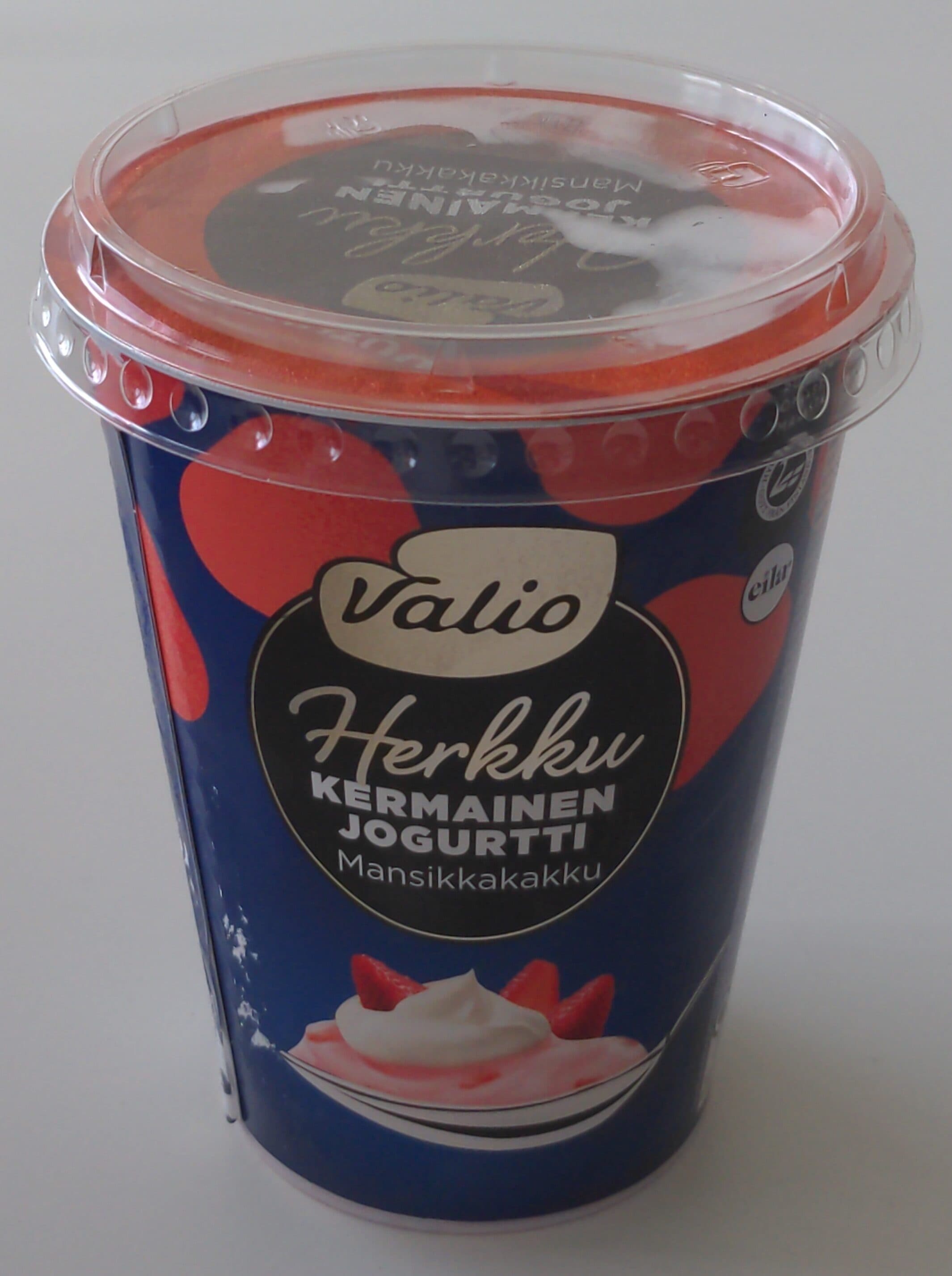 Valio Herkko kermainen jogurtti mansikkakakku packshot