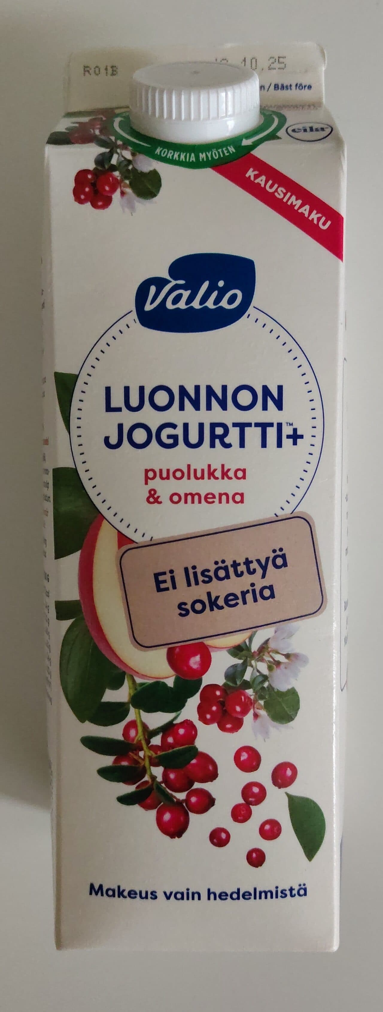 Valio Luonnon jogurtti+ puolukka & omena packshot