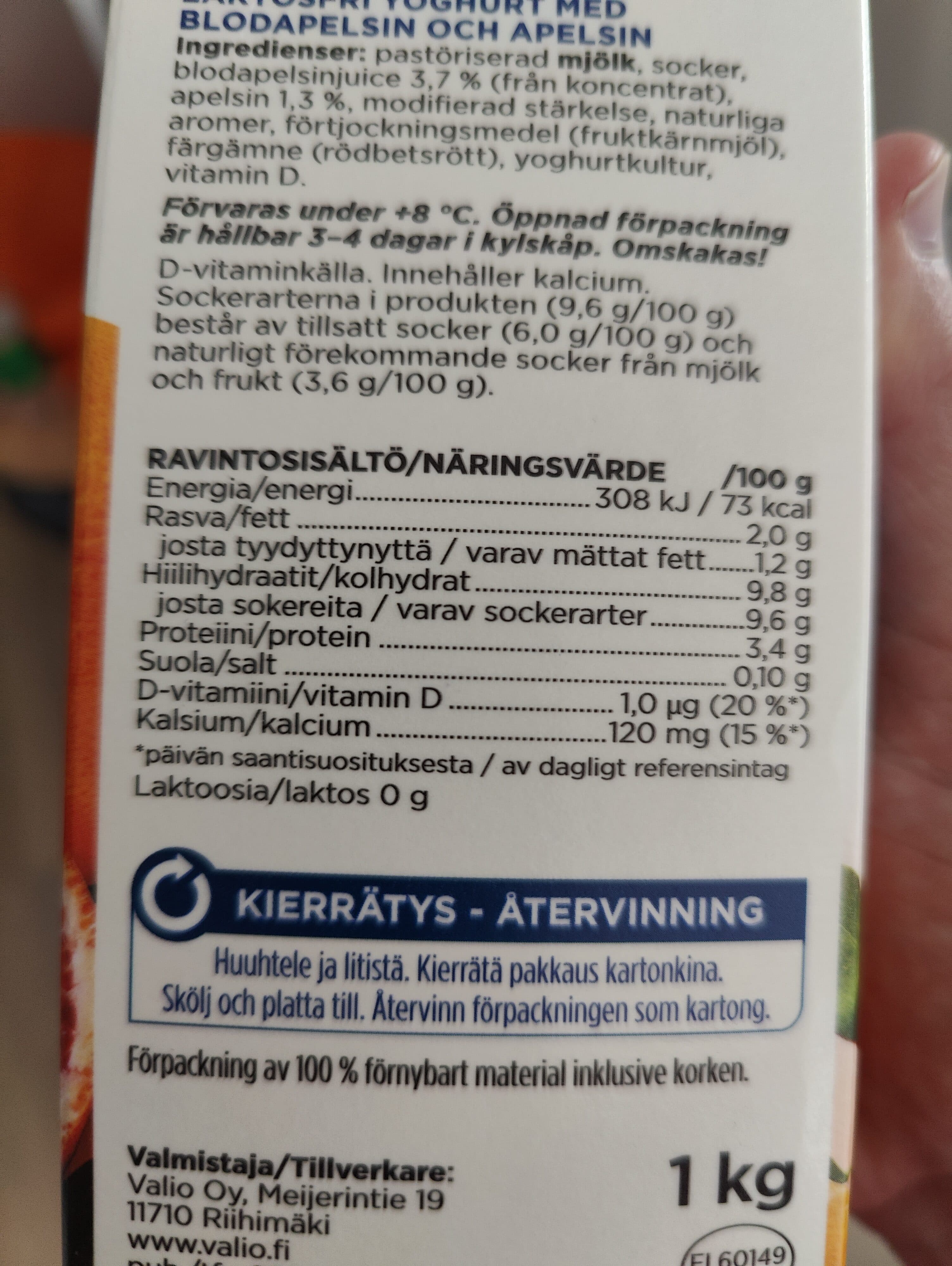 Valio Sisilia Veriappelsiini Appelsiini Jogurtti packshot