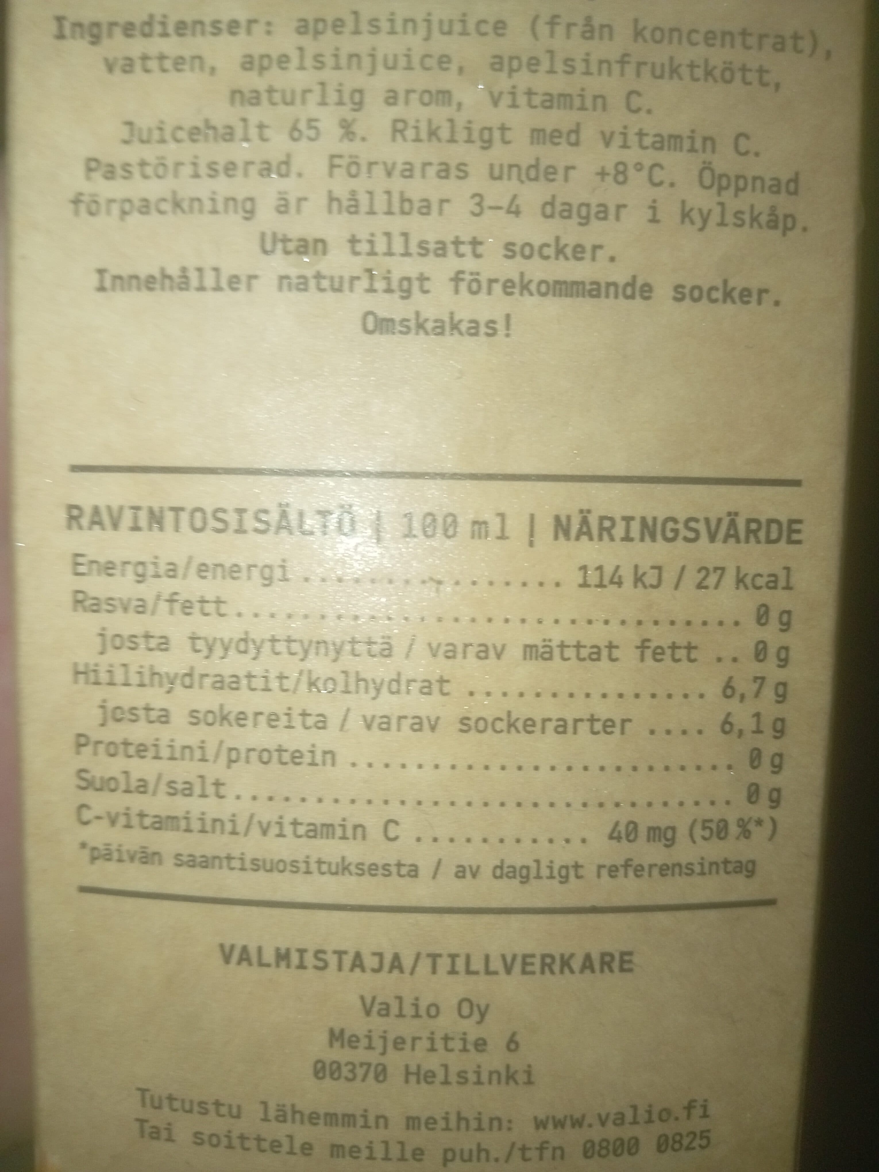 Valio Hedelmätarha appelsiinimehu packshot