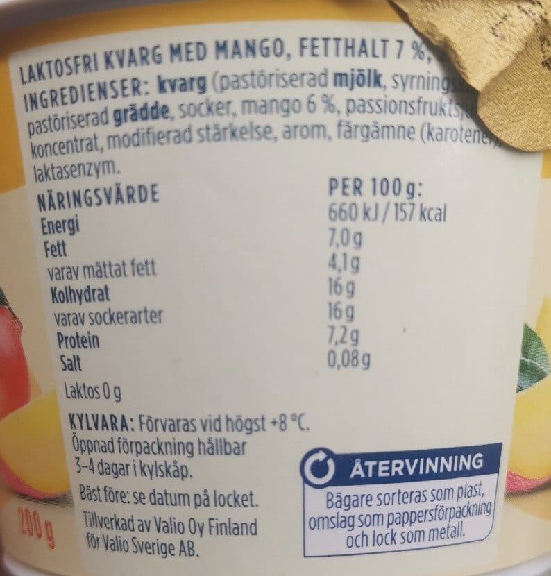 Valio Kvarg Laktosfri Mango packshot