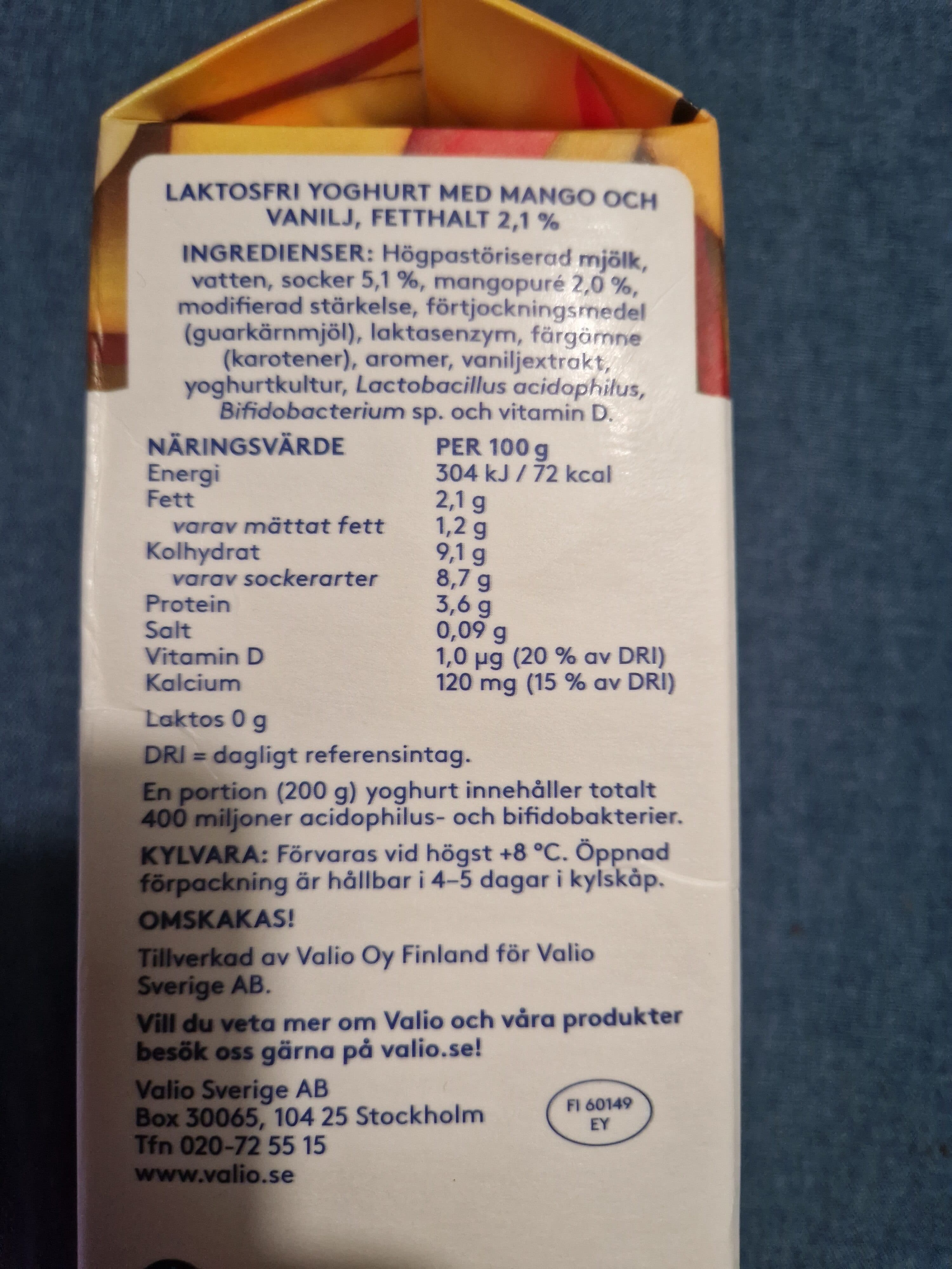 Valio Yoghurt Mango Vanilj packshot