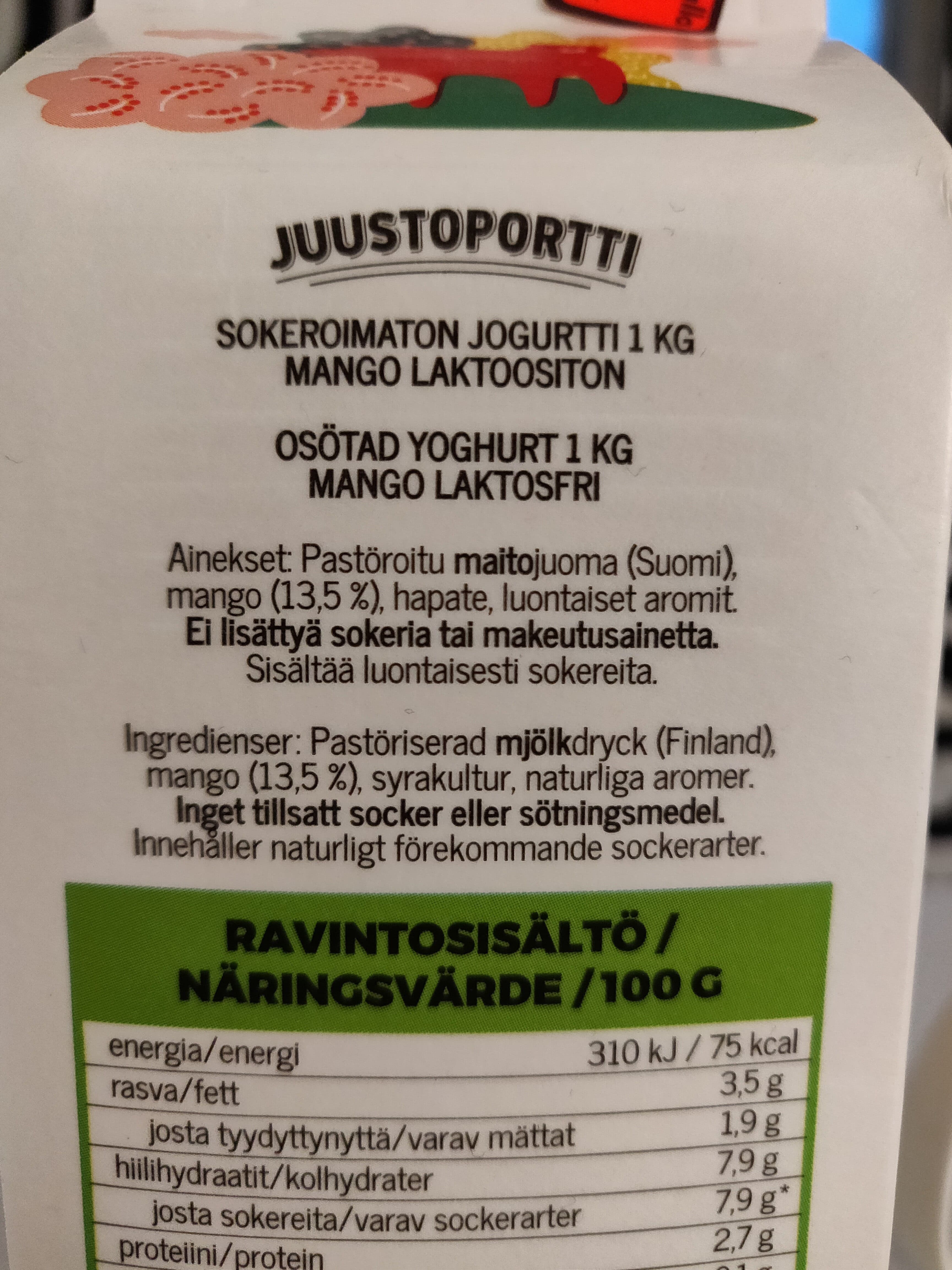 Juustoportti Hyvin sokeroimaton mangojogurtti packshot
