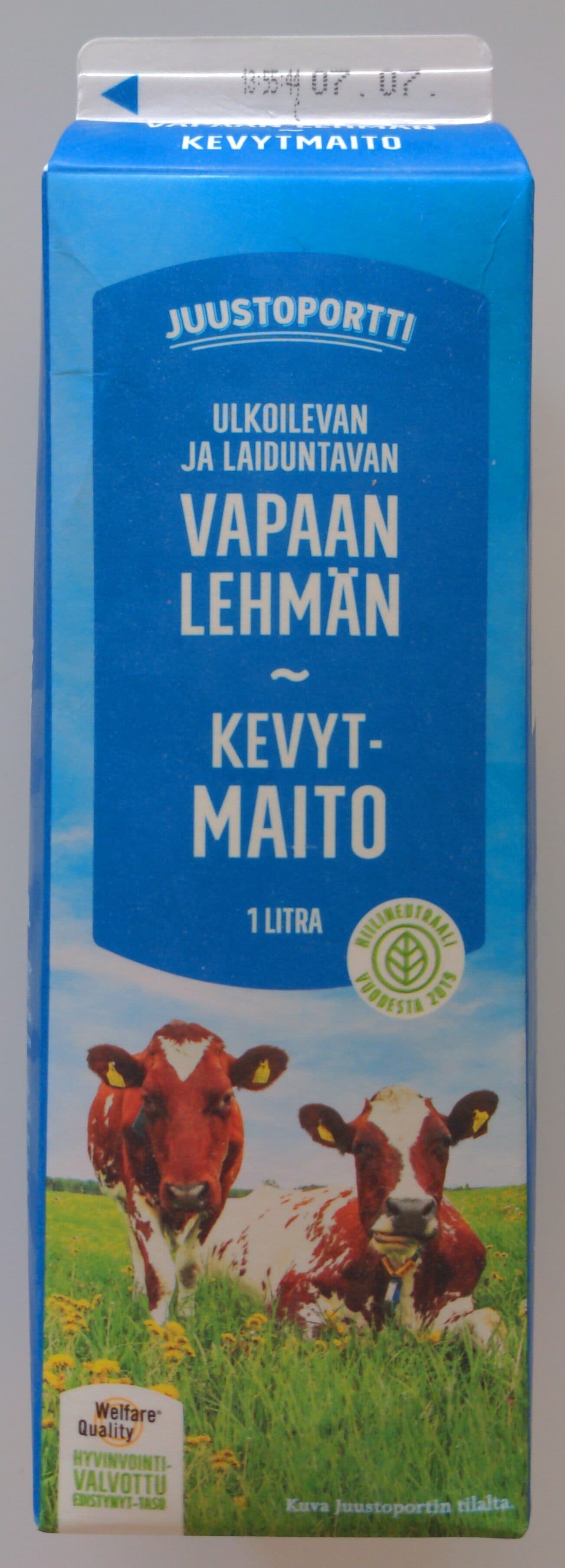 Juustoportti Ulkoilevan vapaan lehmän kevytmaito packshot