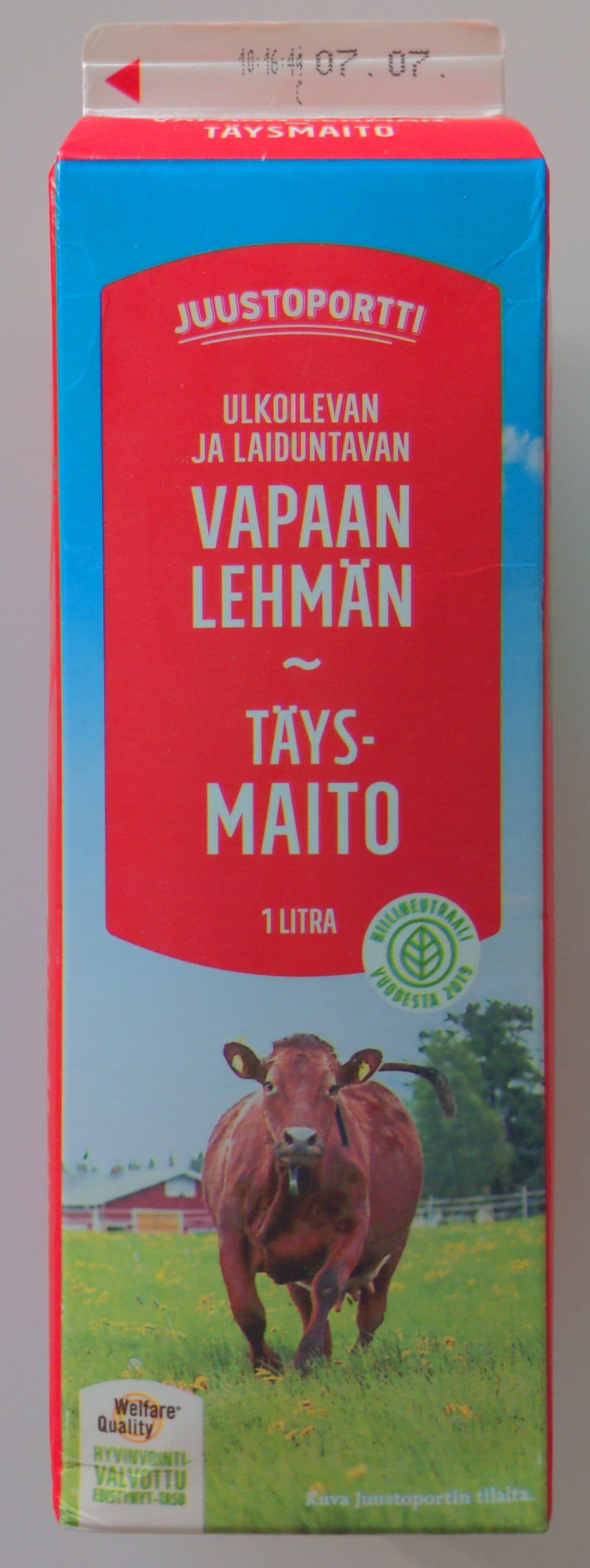 Juustoportti Vapaan lehmän täysmaito packshot