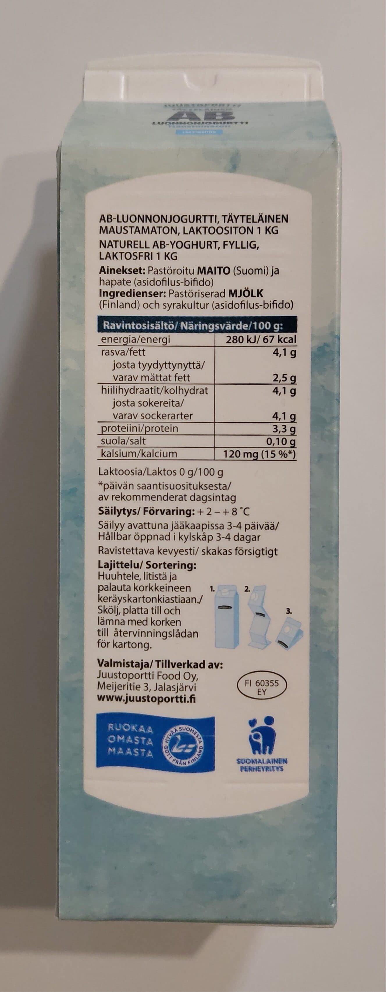 JUUSTOPORTTI Täyteläinen AB Luonnonjogurtti Maustamaton packshot