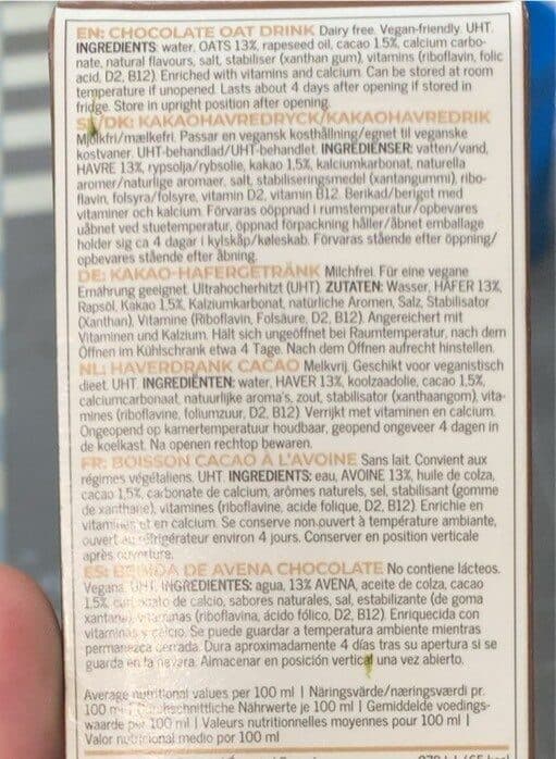 Open Food Facts Lait d’avoine chocolat packshot