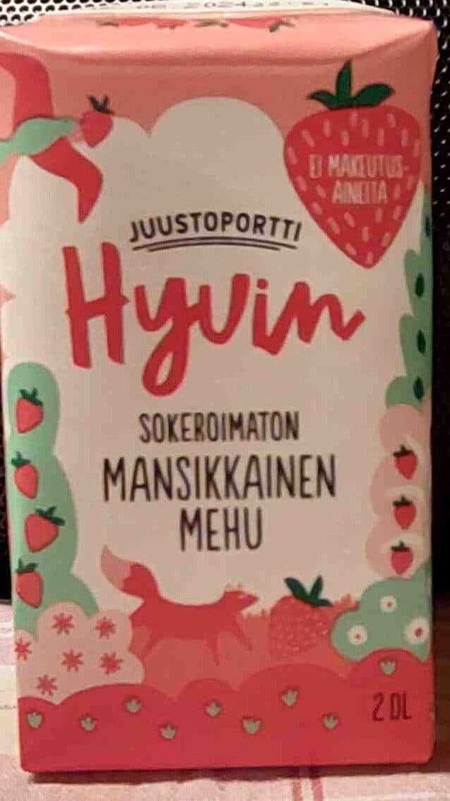 Juustoportti Hyvin sokeroimaton mansikkainen mehu packshot