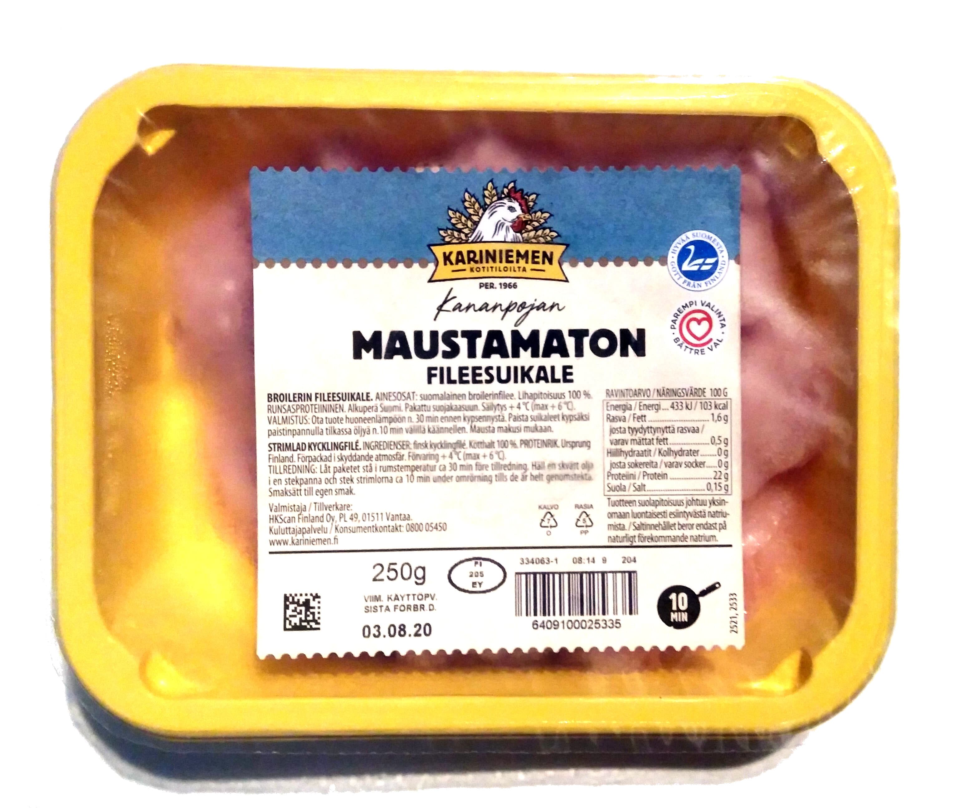 Kariniemen Kananpojan maustamaton fileesuikale packshot