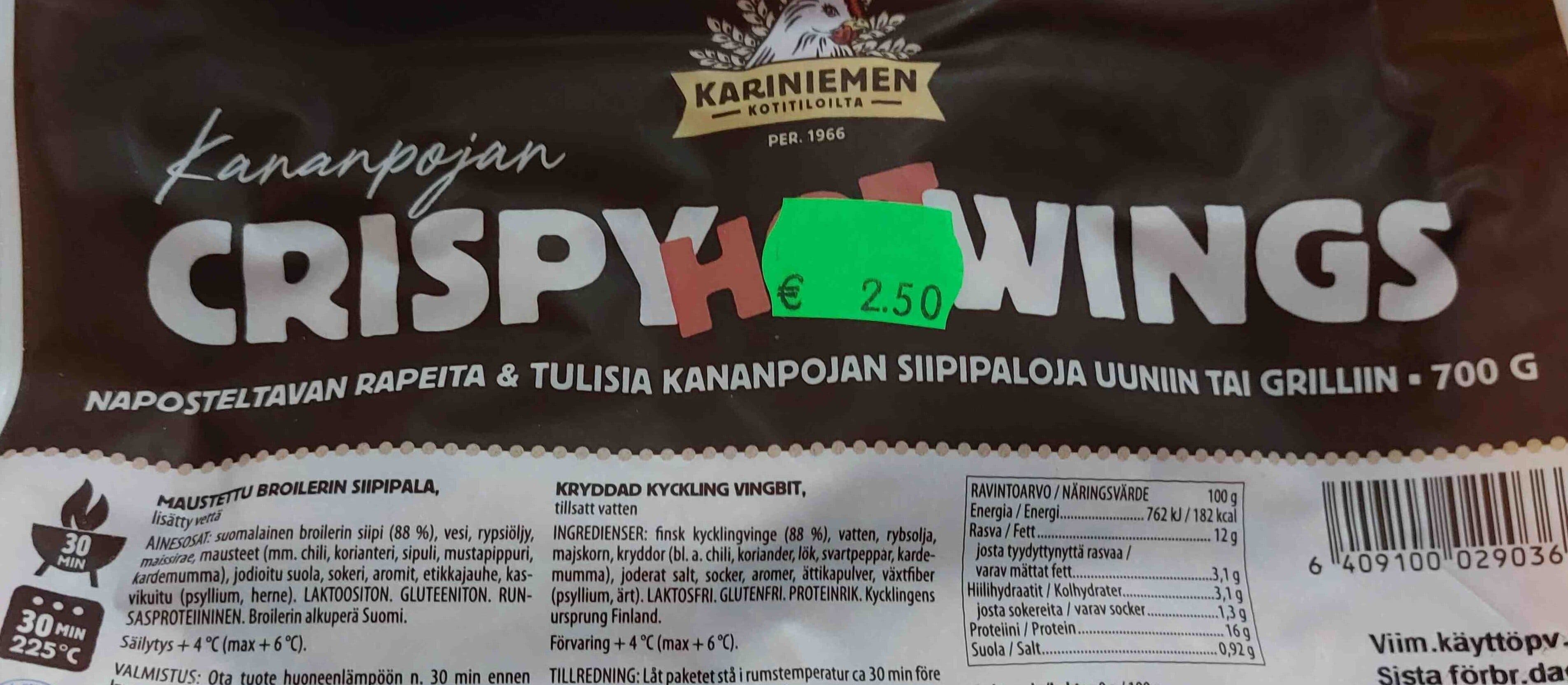 Kariniemen Kananpojan crispy hot wings packshot