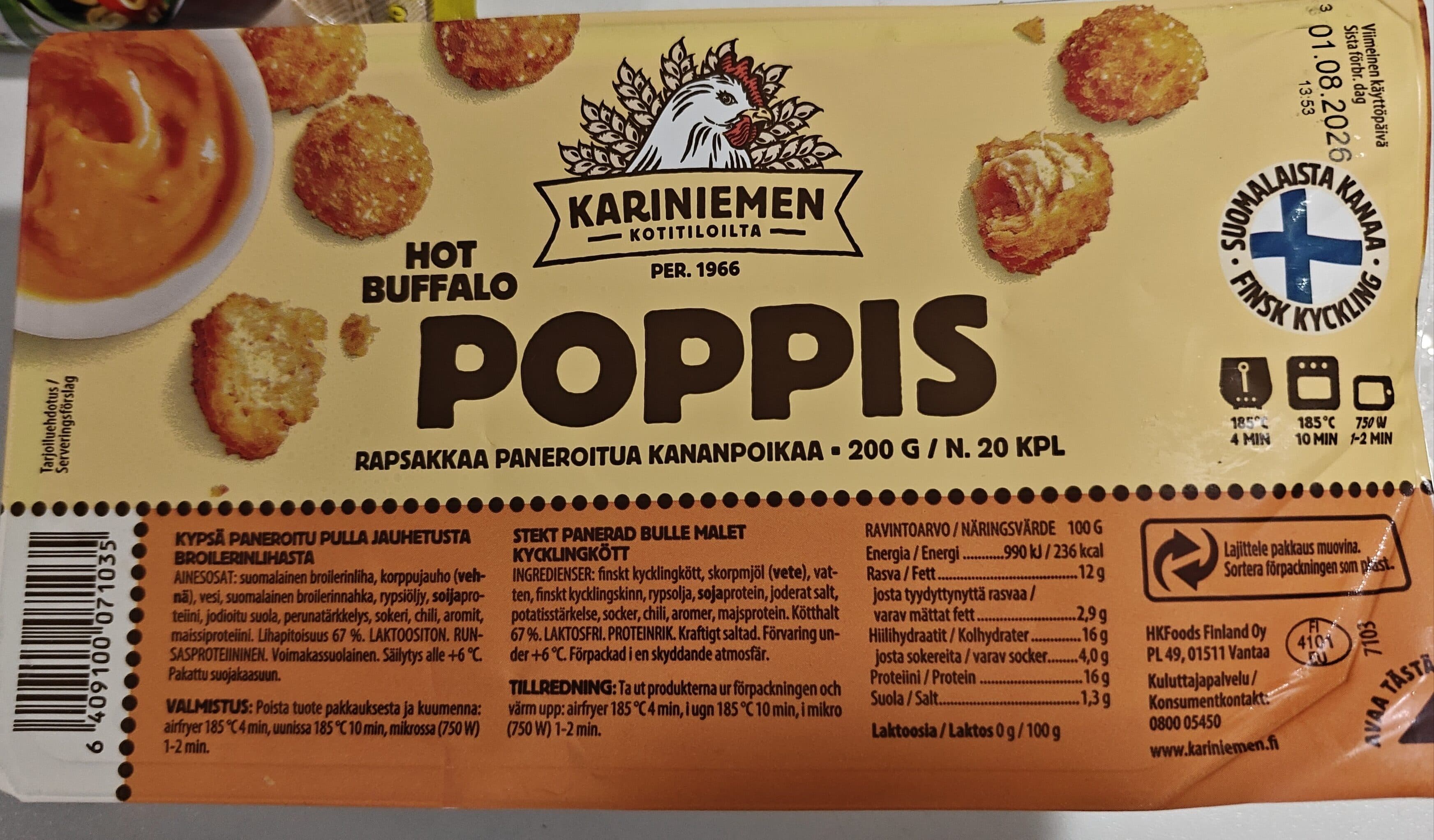 Kariniemen Poppis Rapsakkaa paneroitua kananpoikaa packshot