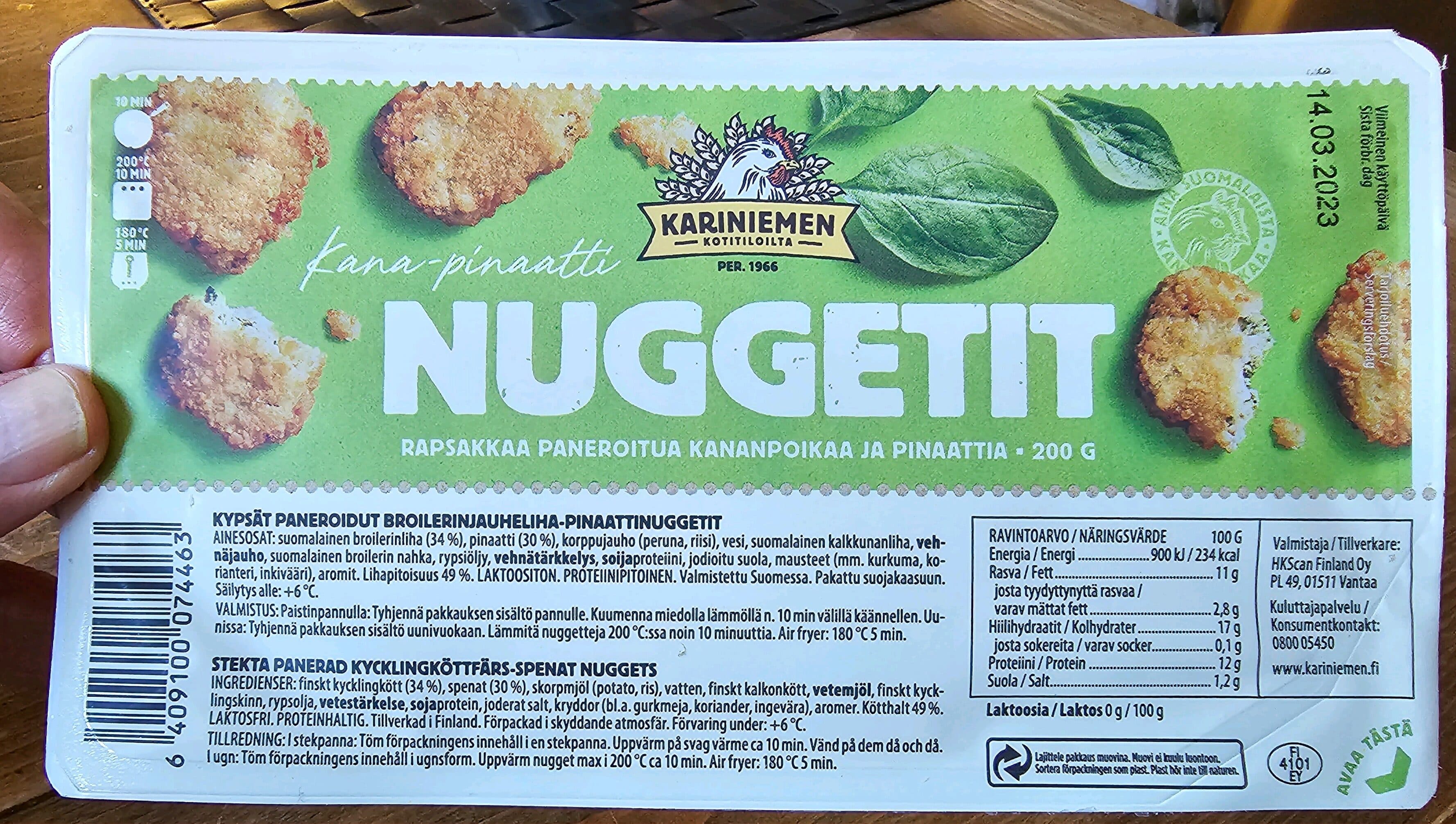 Kariniemen kana-pinaatti NUGGETIT packshot