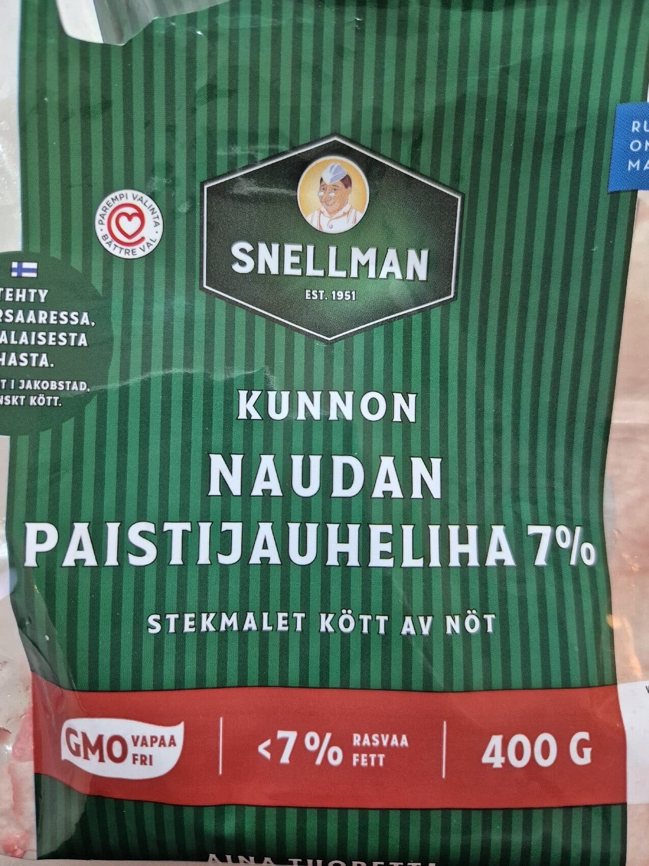 Snellman Naudan Paistijauheliha 7% packshot