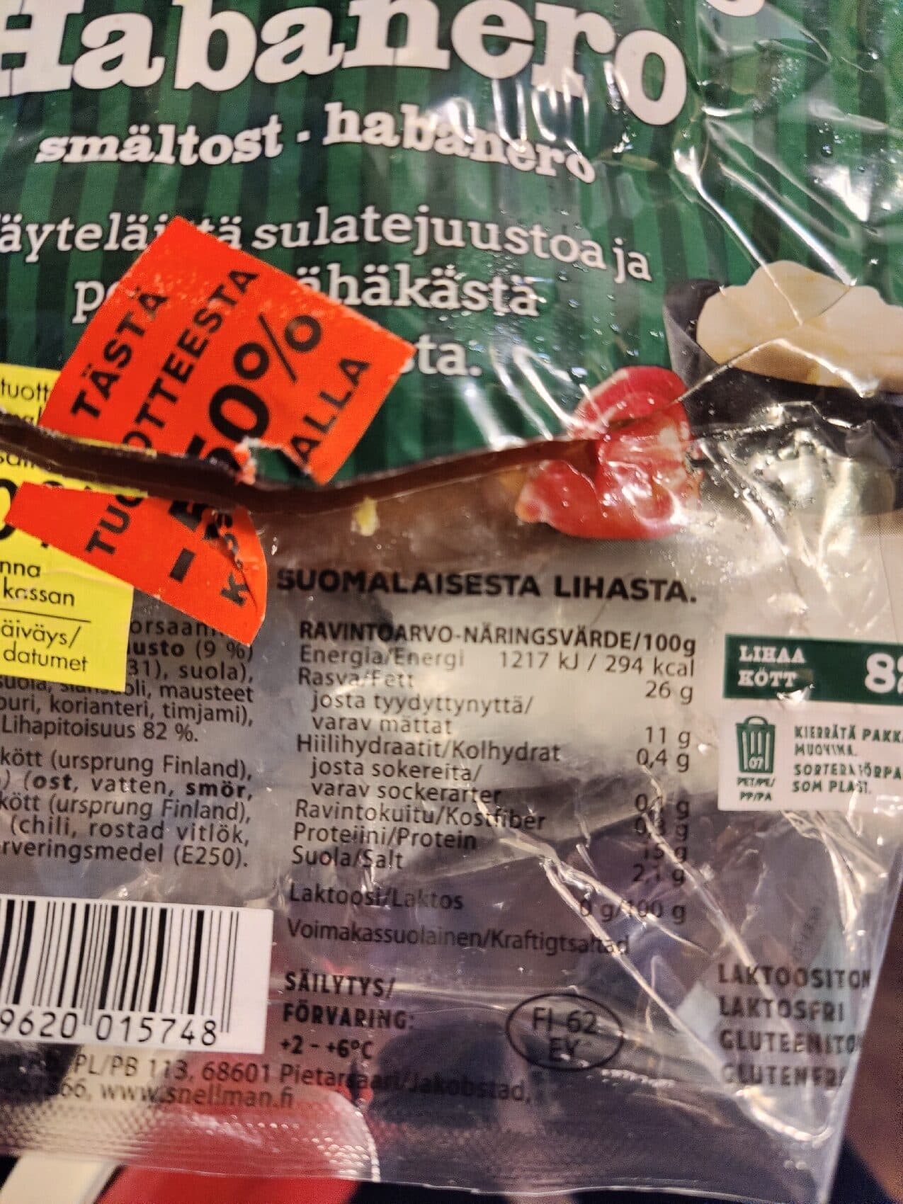 Snellman Sulatejuusto Habanero Makkara packshot