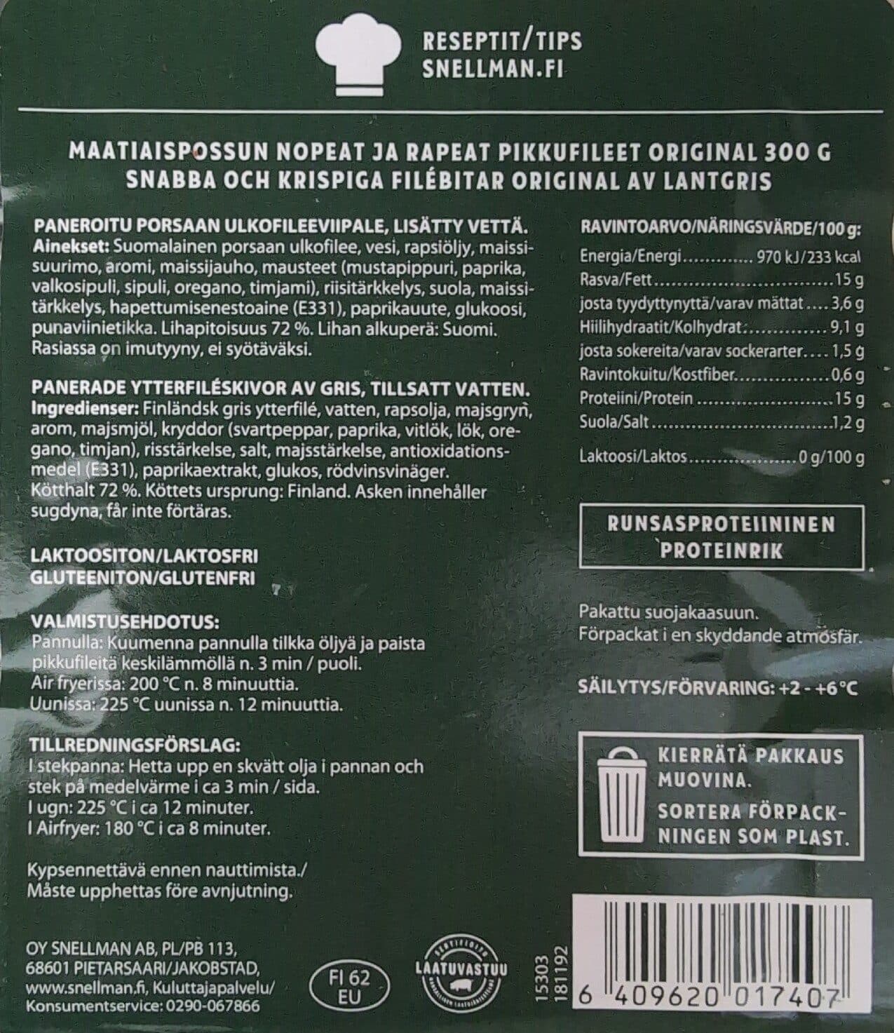 Snellman Maatiaispossun Nopeat Ja Rapeat Pikkufileet packshot