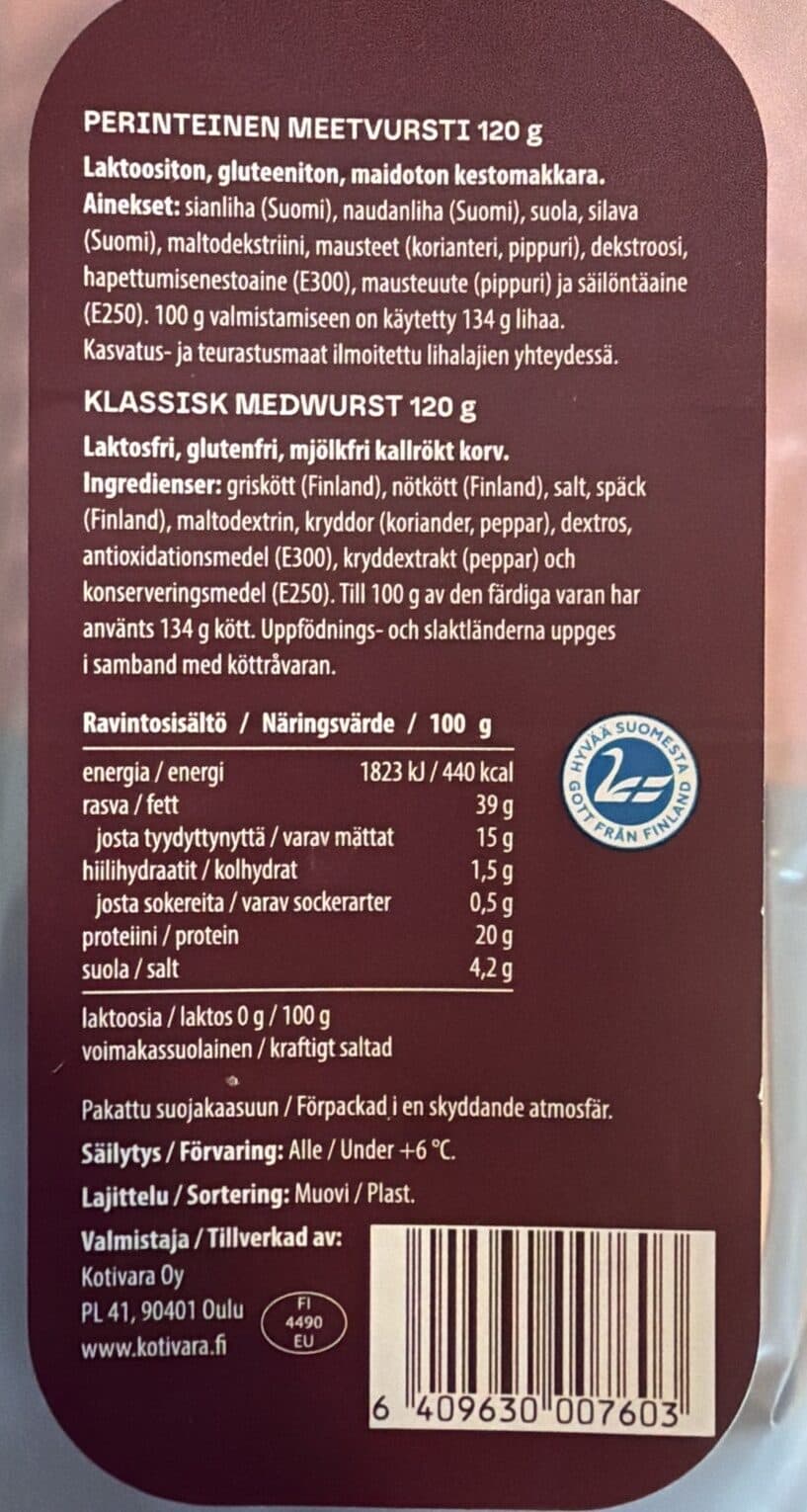 Kotivara Perinteinen Meetwursti packshot