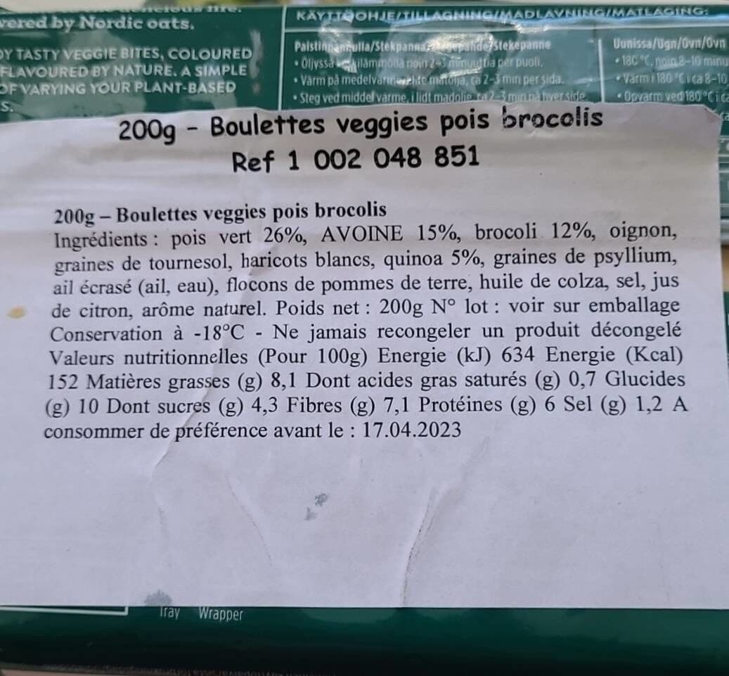 Open Food Facts Boulettes veggies pois brocolis packshot