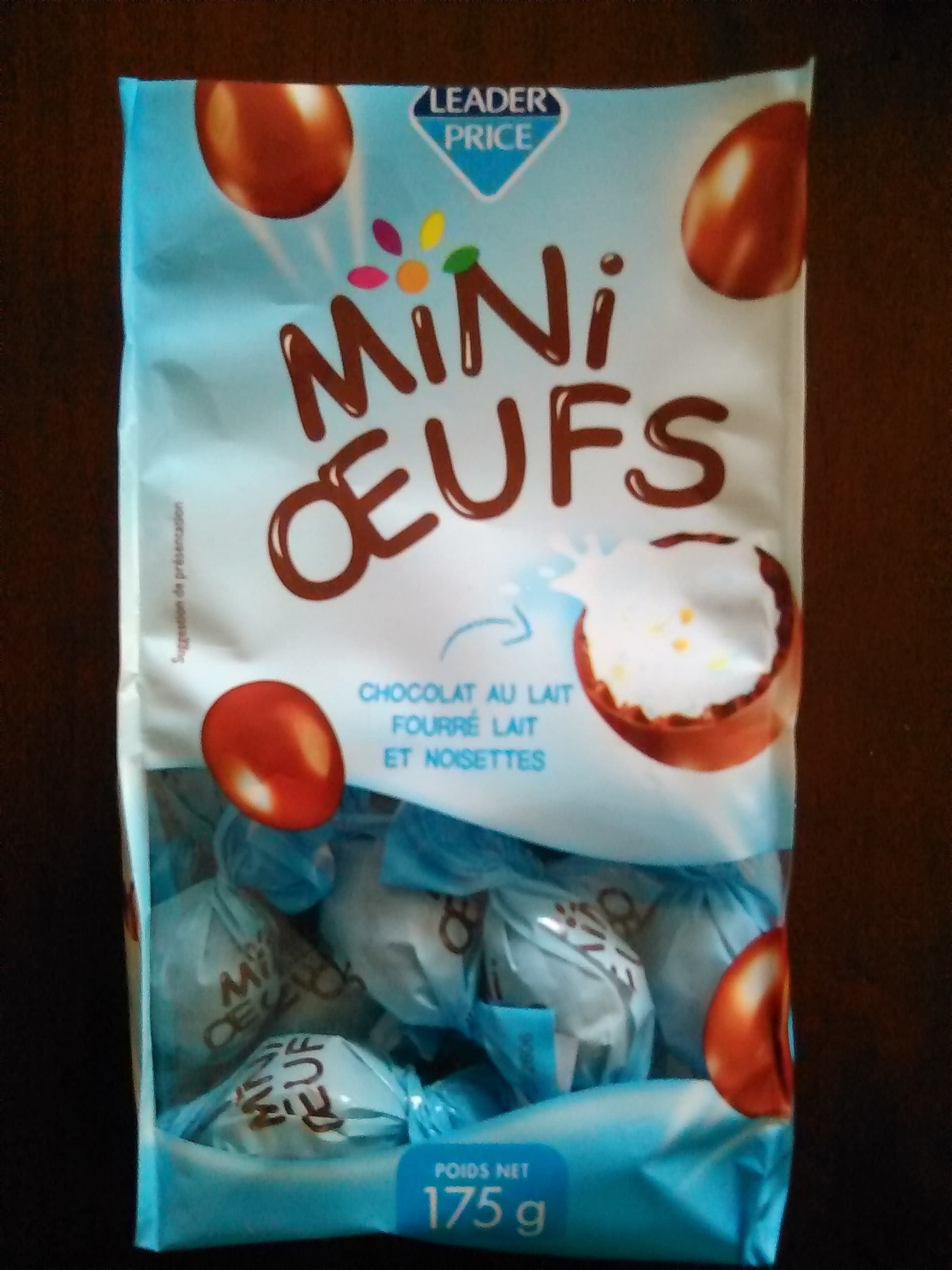 Leader Price Mini Œufs - Chocolat au Lait fourré Lait et Noisettes packshot