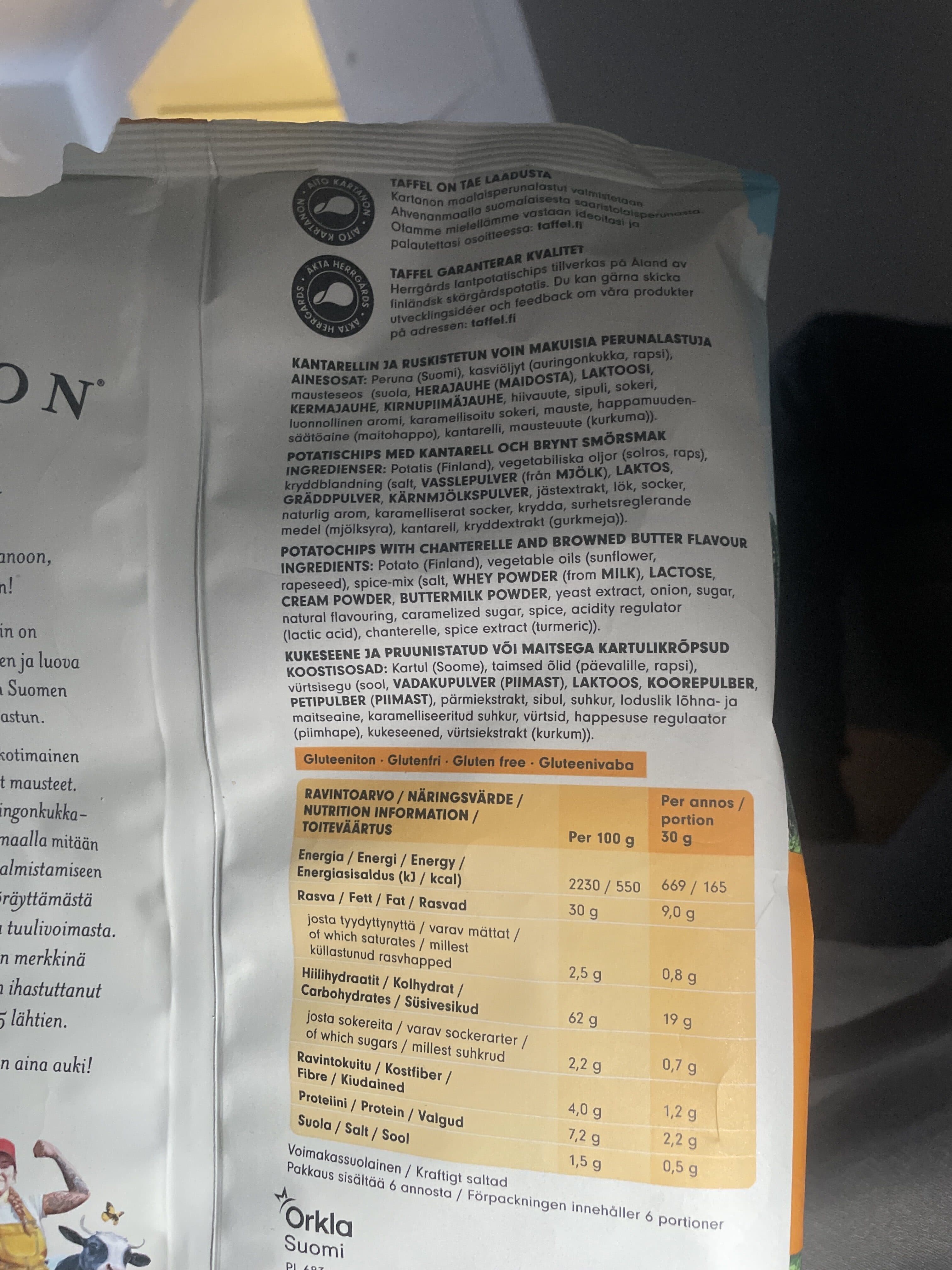 Taffel Kartanon Kanttarellisipsit packshot