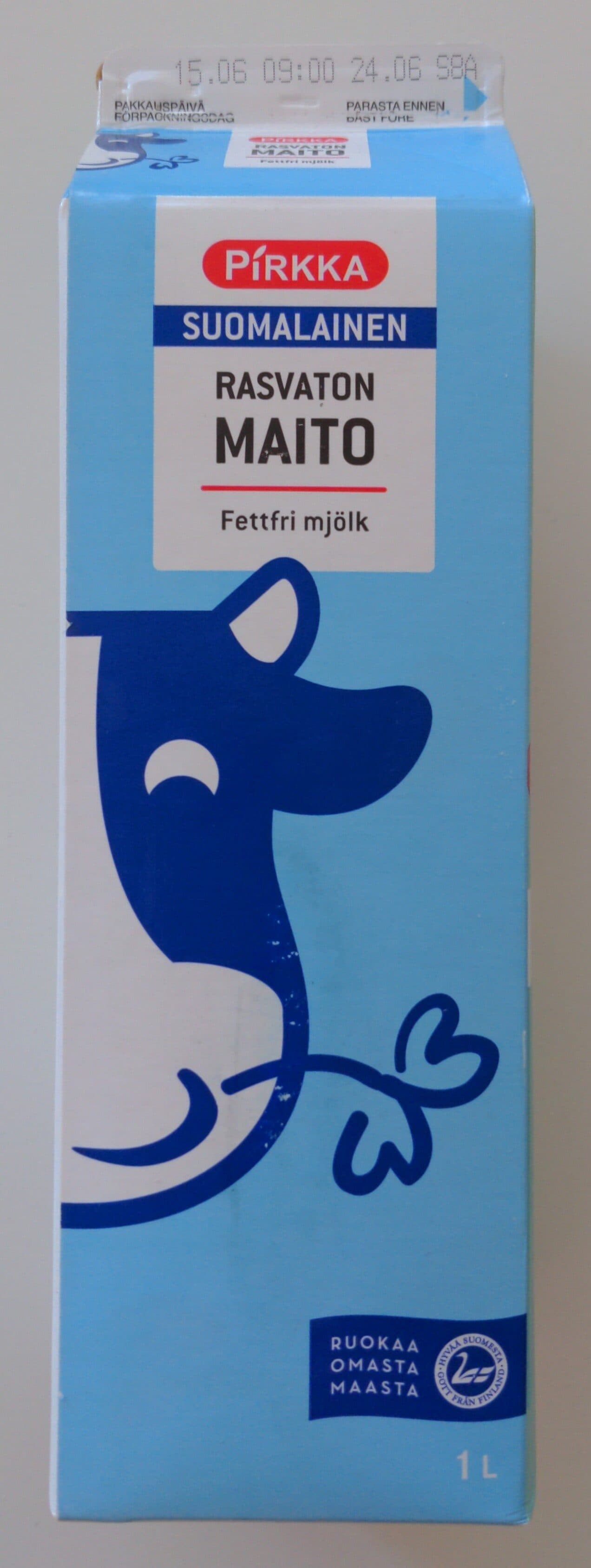 Pirkka Suomalainen rasvaton maito packshot